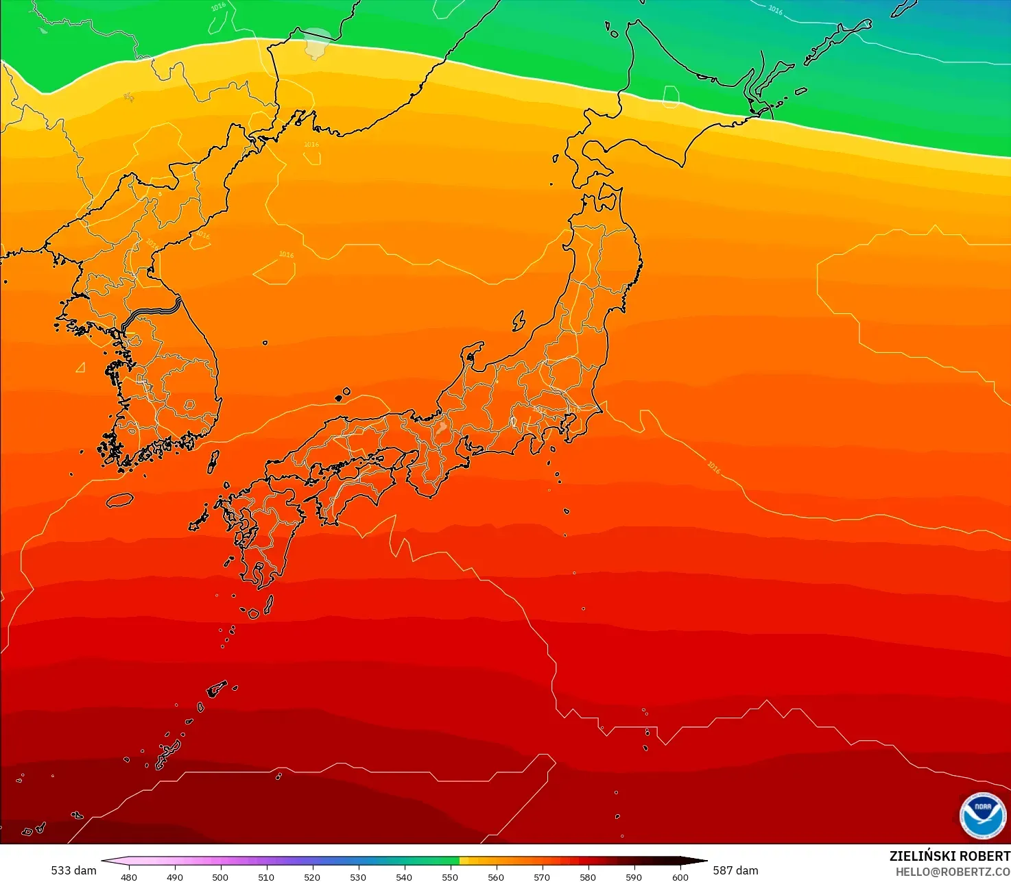 GFS model - Japan, Geopotential height at 500hPa