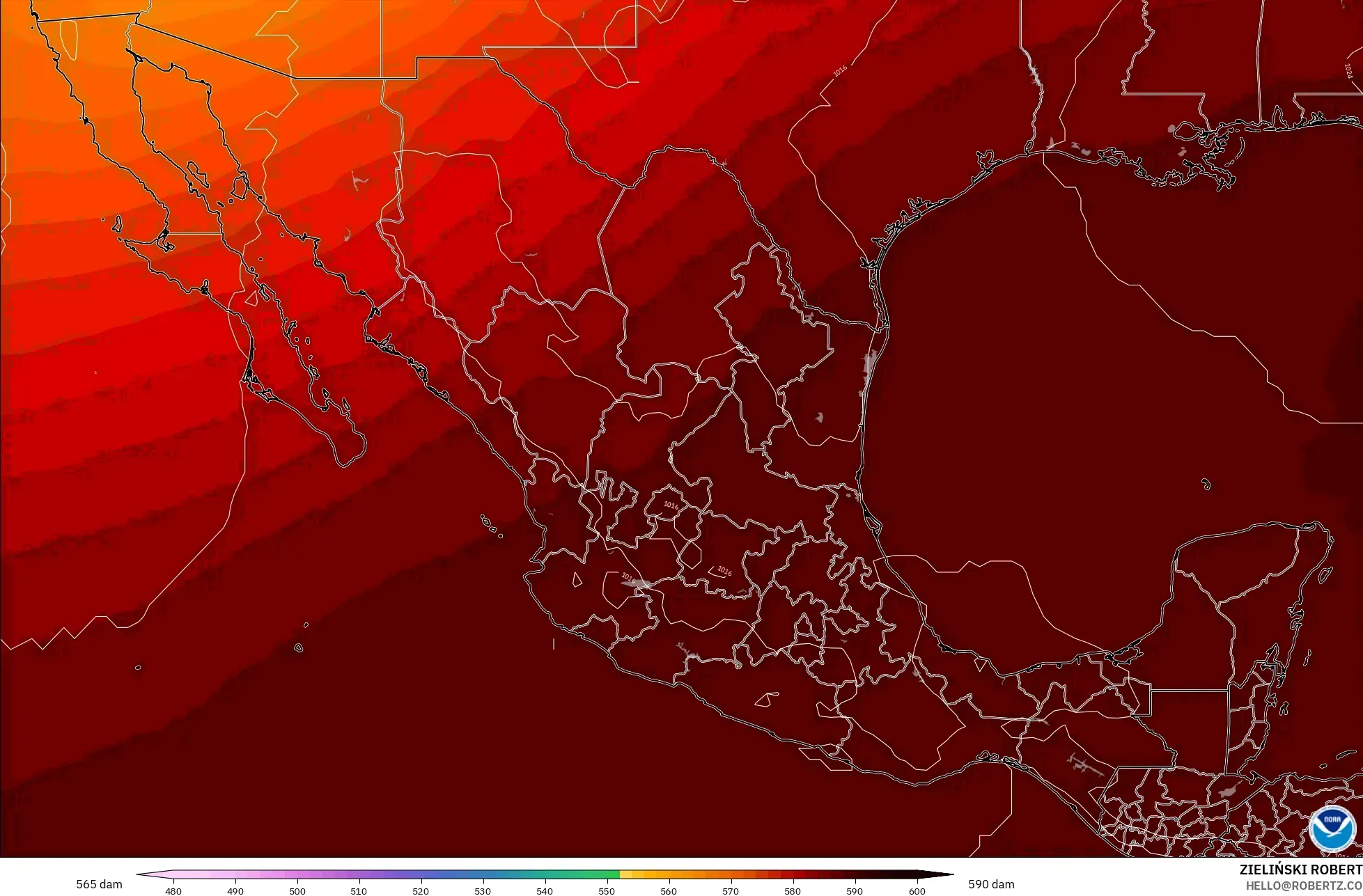 GFS model - Mexico, Geopotential height at 500hPa