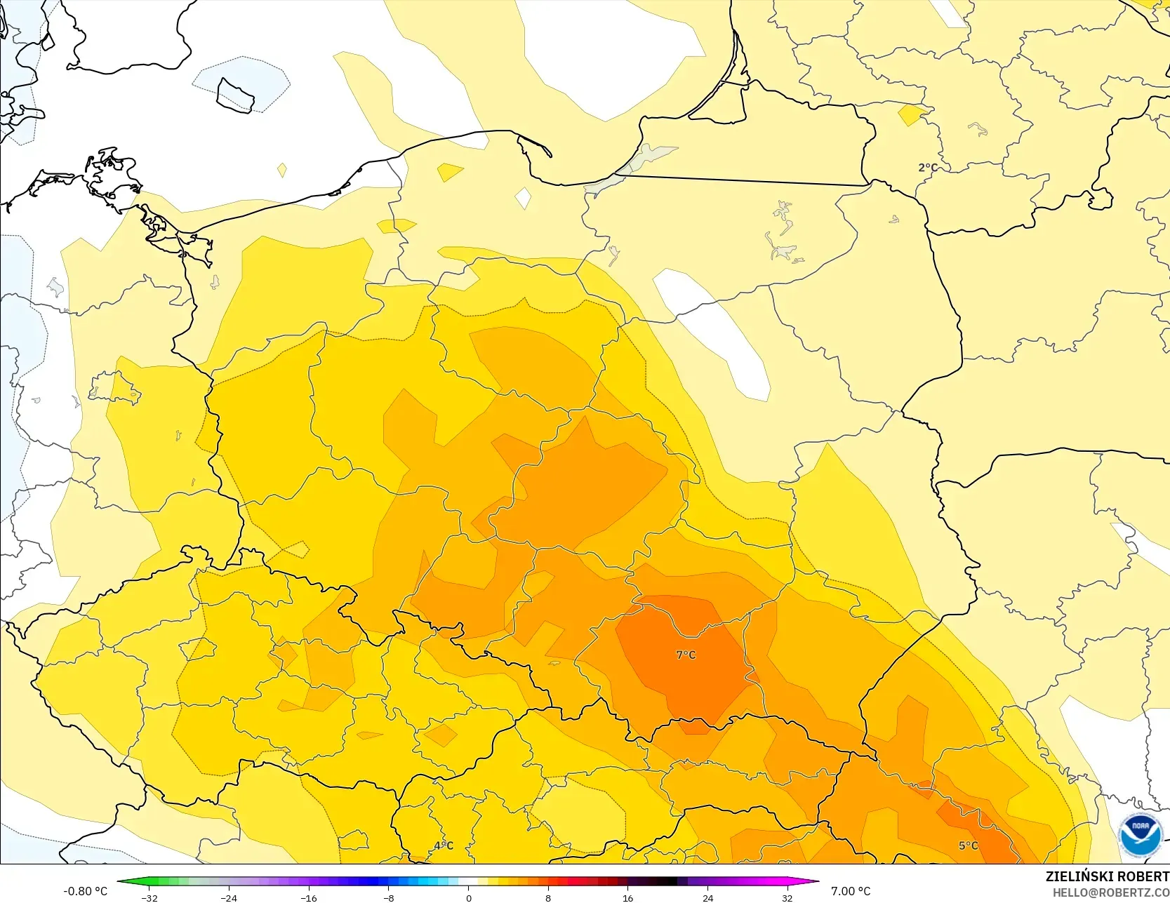 GFS model - Poland, Temperature at 850hPa Anomaly