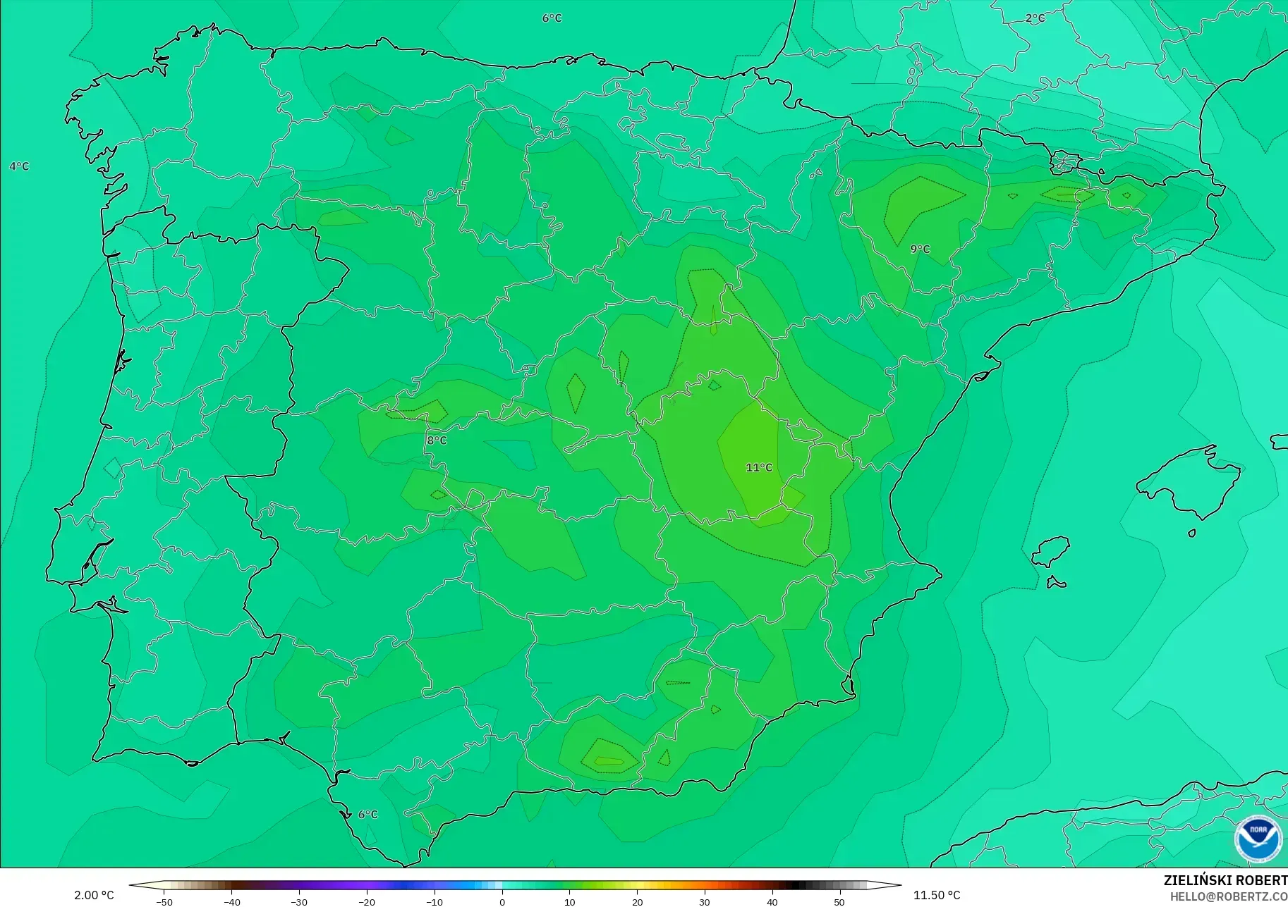 GFS model - Spain, Temperature at 850hPa