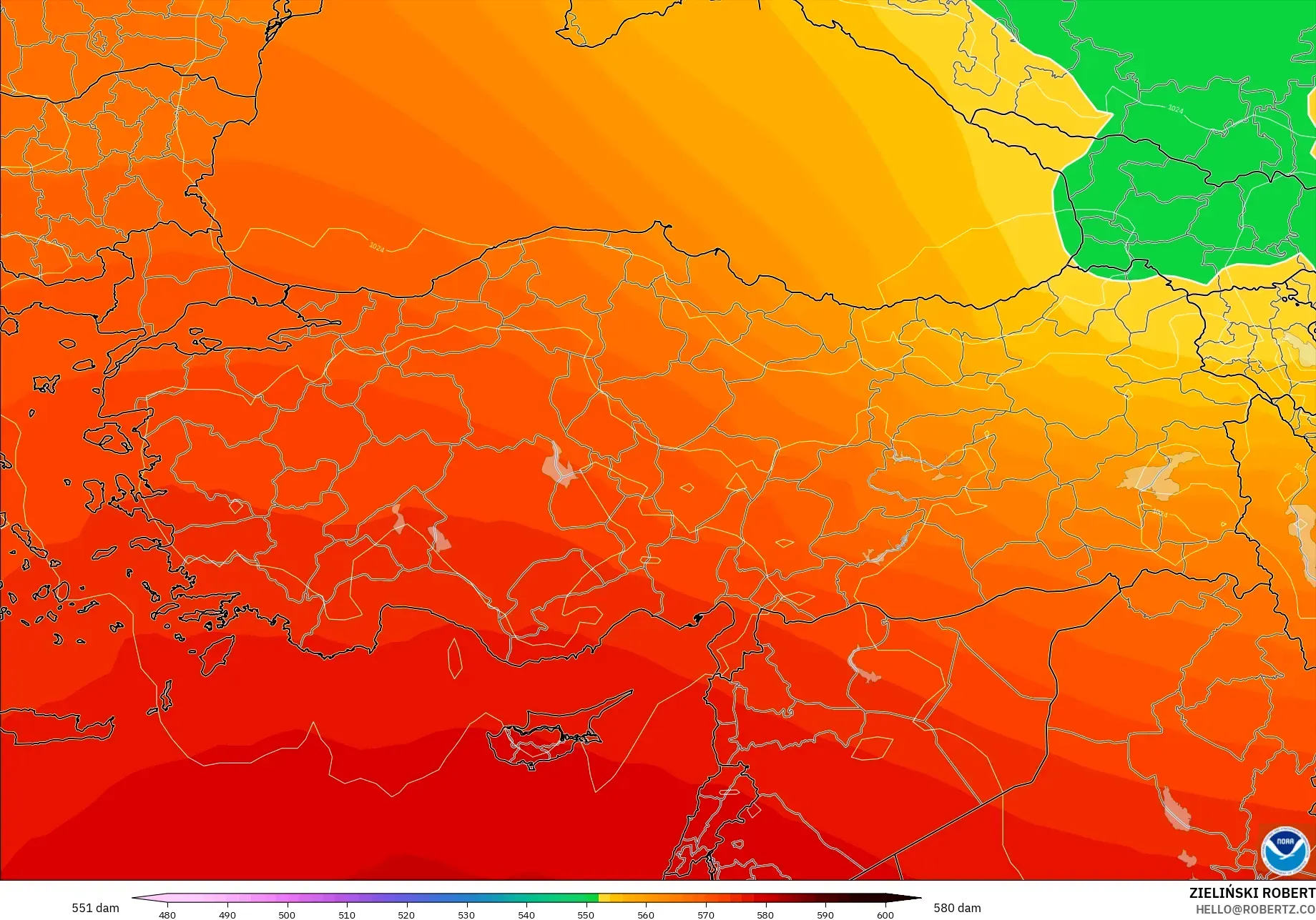 GFS model - Turkey, Geopotential height at 500hPa