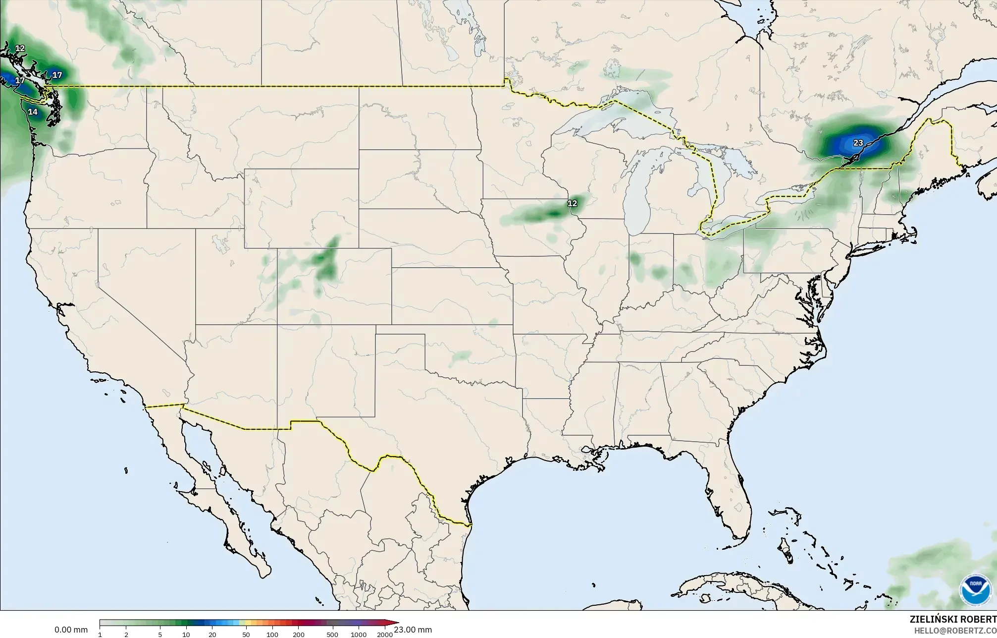 GFS model - United States, Precipitation Accumulation