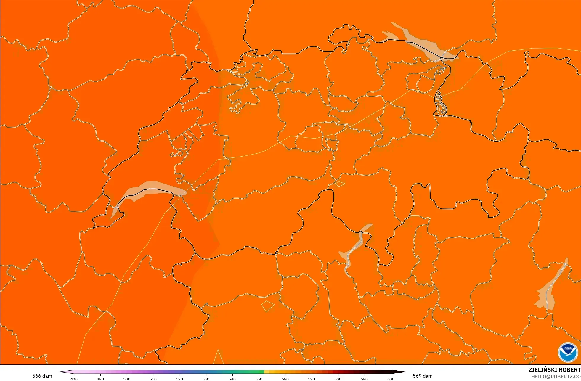 GFS model - Switzerland, Geopotential height at 500hPa