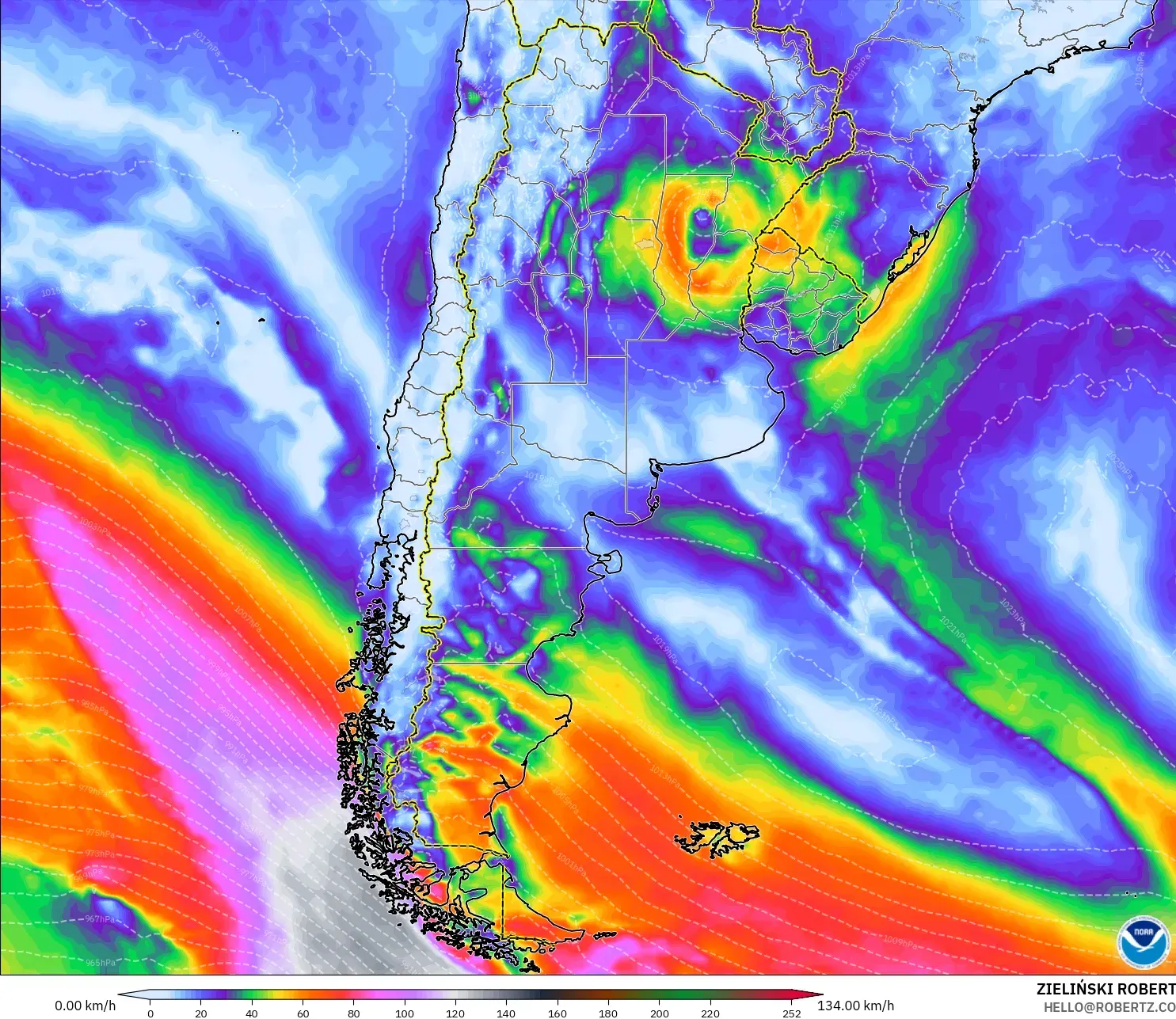 GFS نموذج - الأرجنتين, هبات الرياح