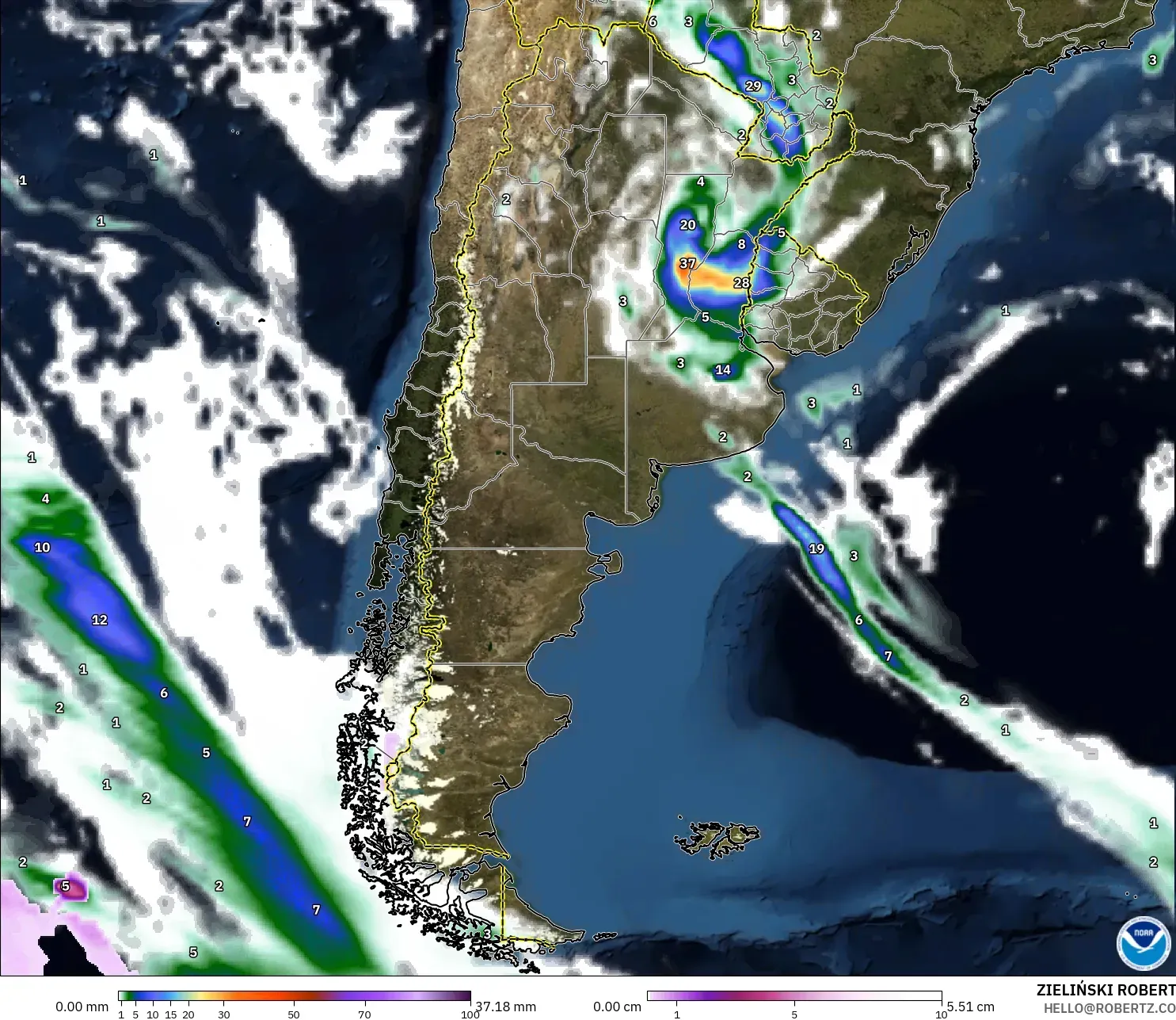 GFS نموذج - الأرجنتين, الهطول والغيوم والضغط