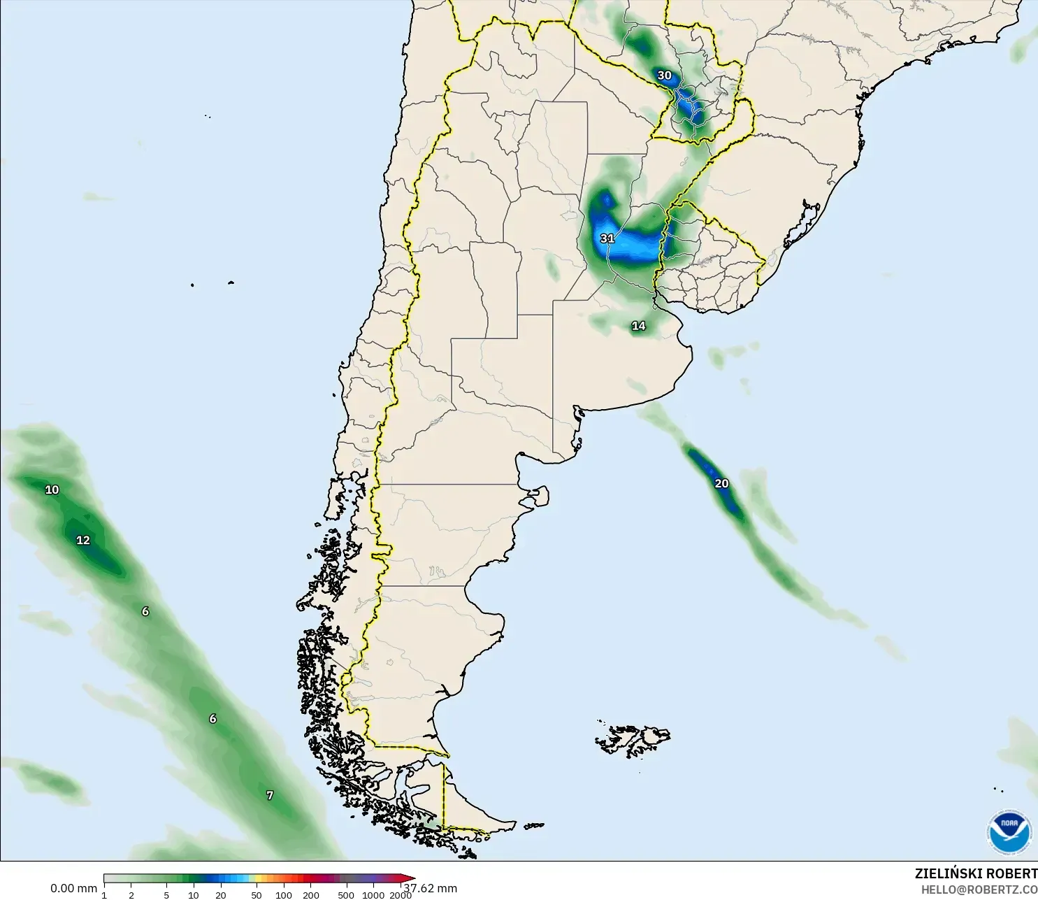 GFS نموذج - الأرجنتين, تراكم الهطول