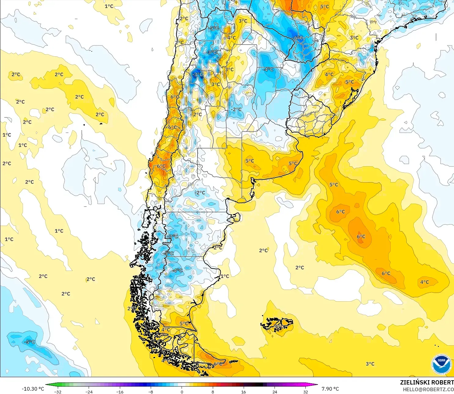 GFS نموذج - الأرجنتين, انحراف درجة الحرارة 2 م