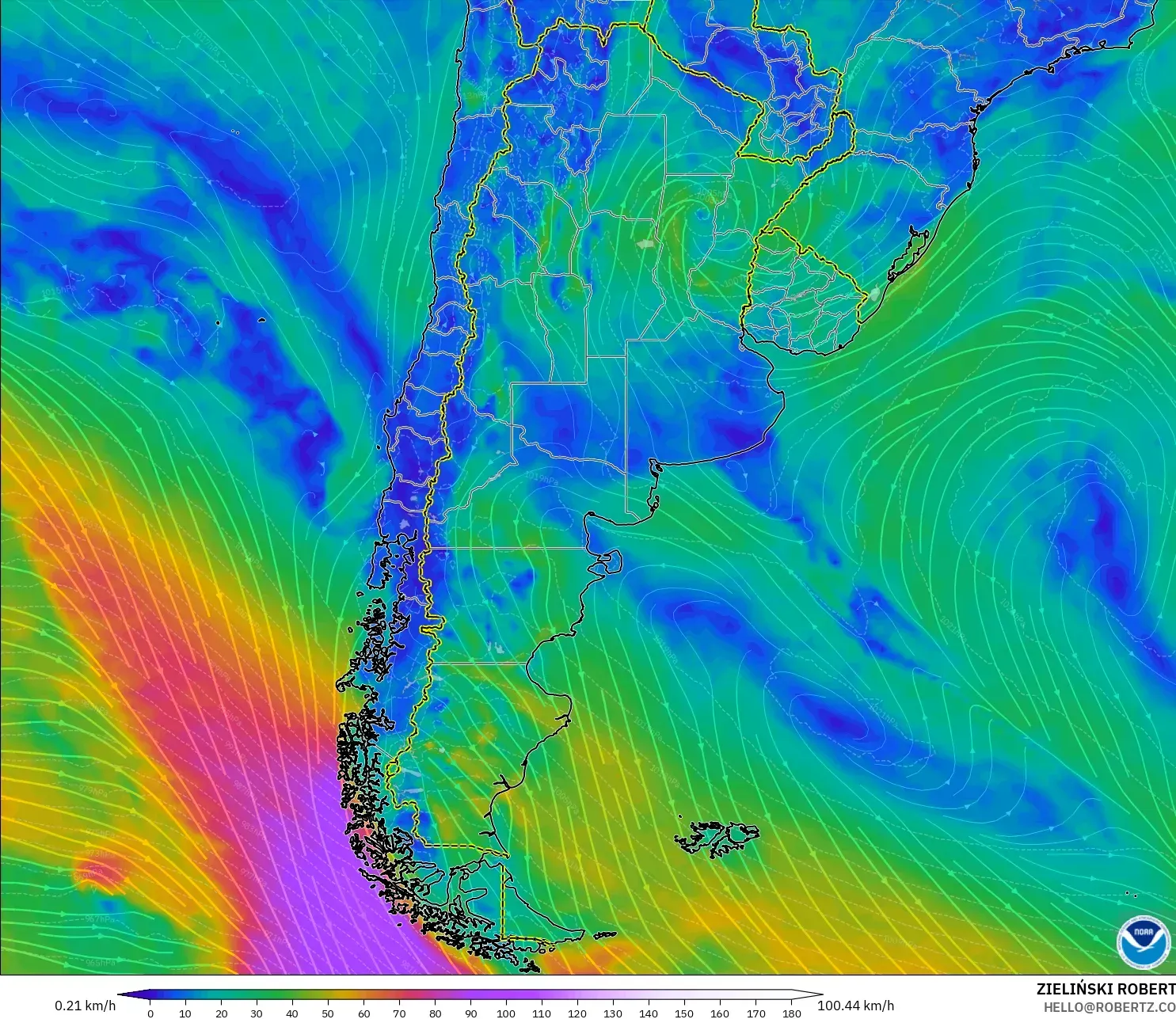 GFS نموذج - الأرجنتين, رياح 10 م