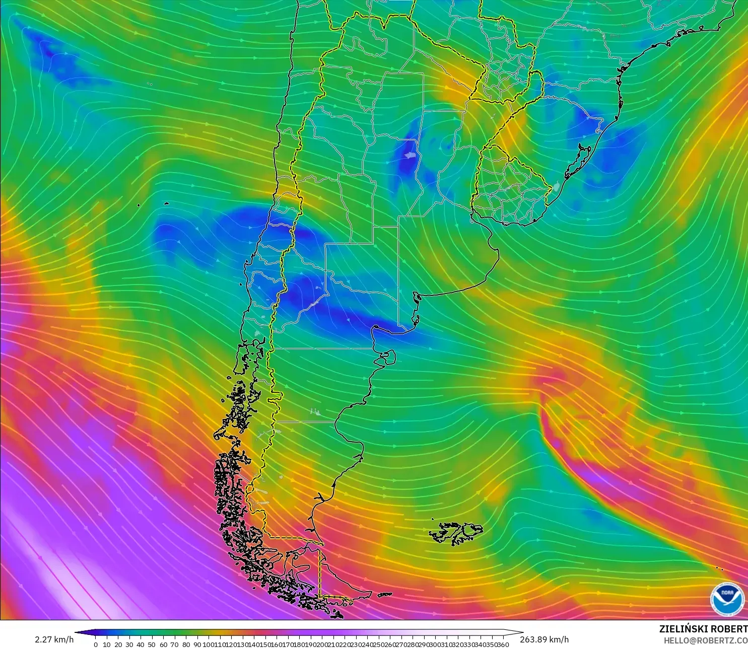 GFS نموذج - الأرجنتين, رياح 300 hPa (تيار نفاث)