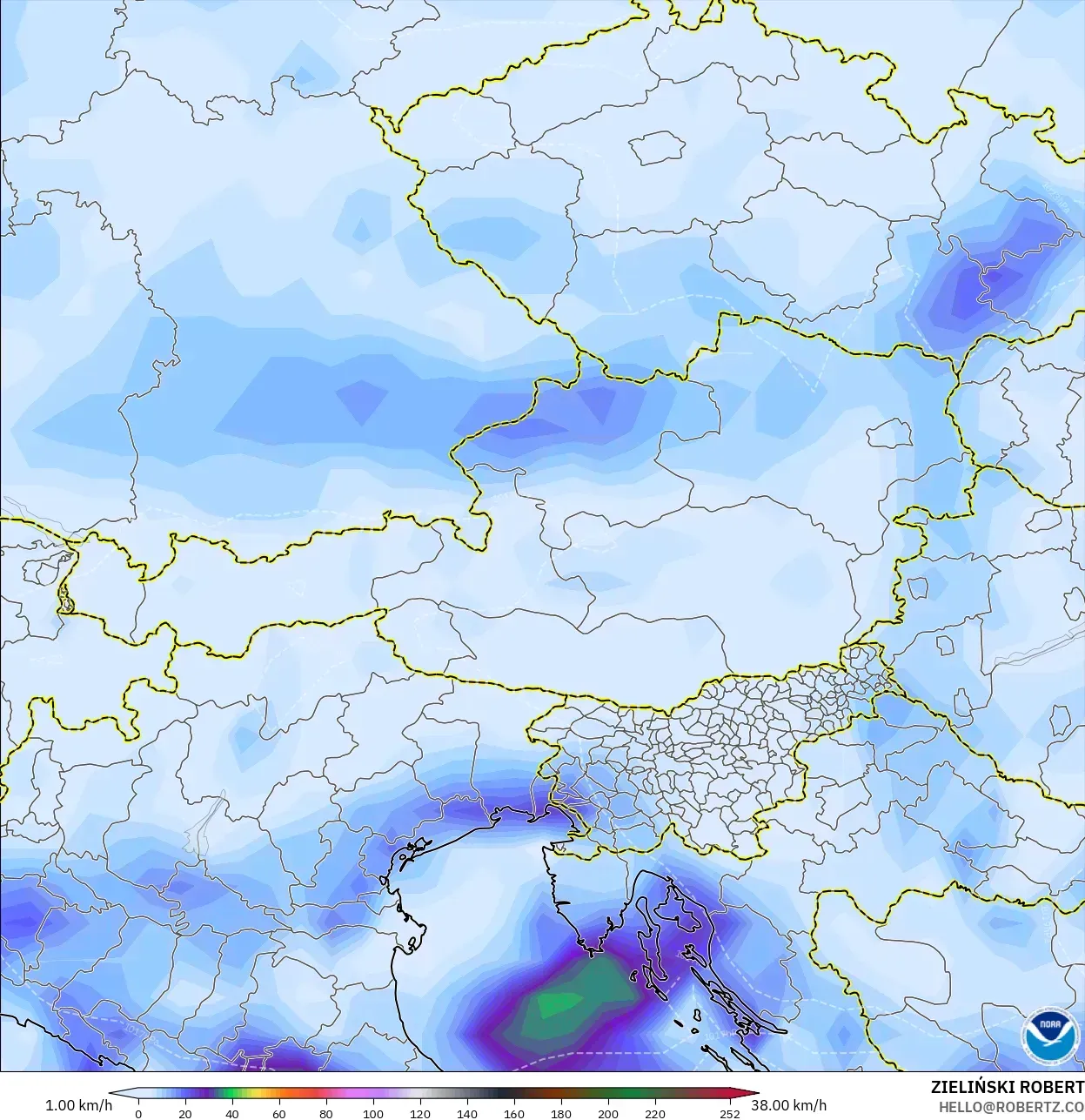 GFS نموذج - النمسا, هبات الرياح
