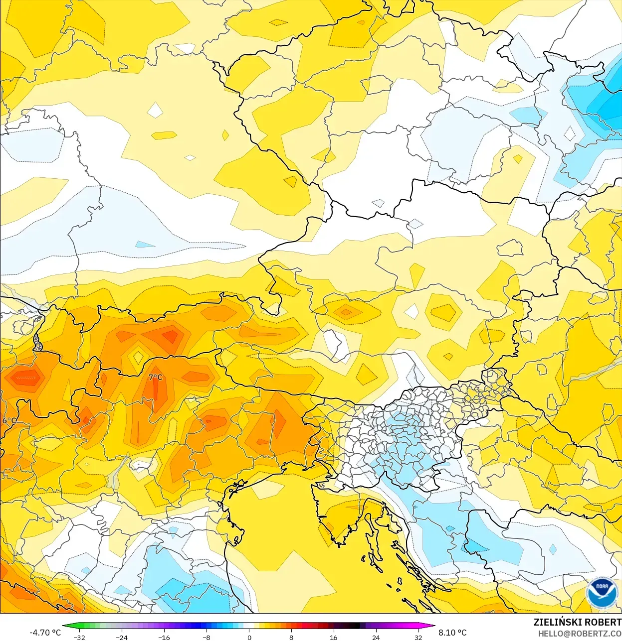 GFS نموذج - النمسا, انحراف درجة الحرارة 2 م