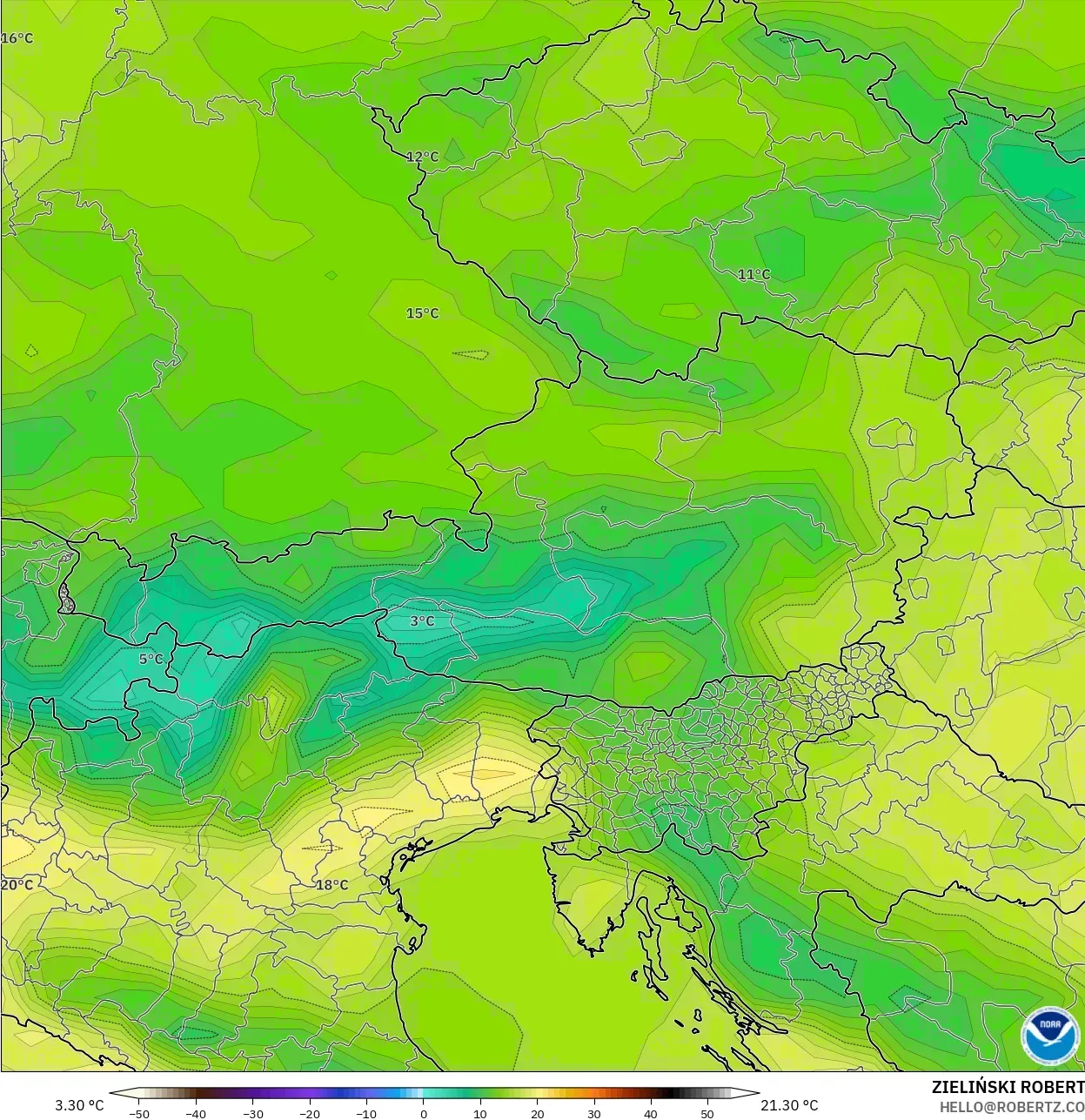 GFS نموذج - النمسا, درجة الحرارة على ارتفاع 2 م