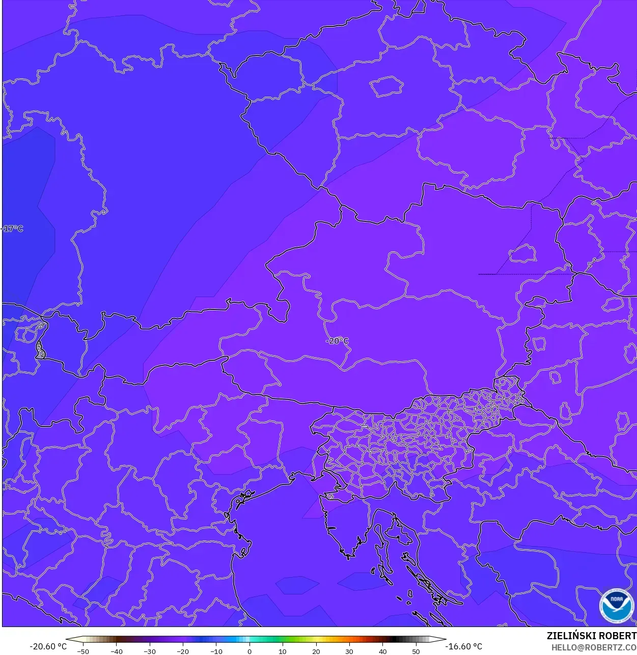 GFS نموذج - النمسا, درجة الحرارة 500 hPa