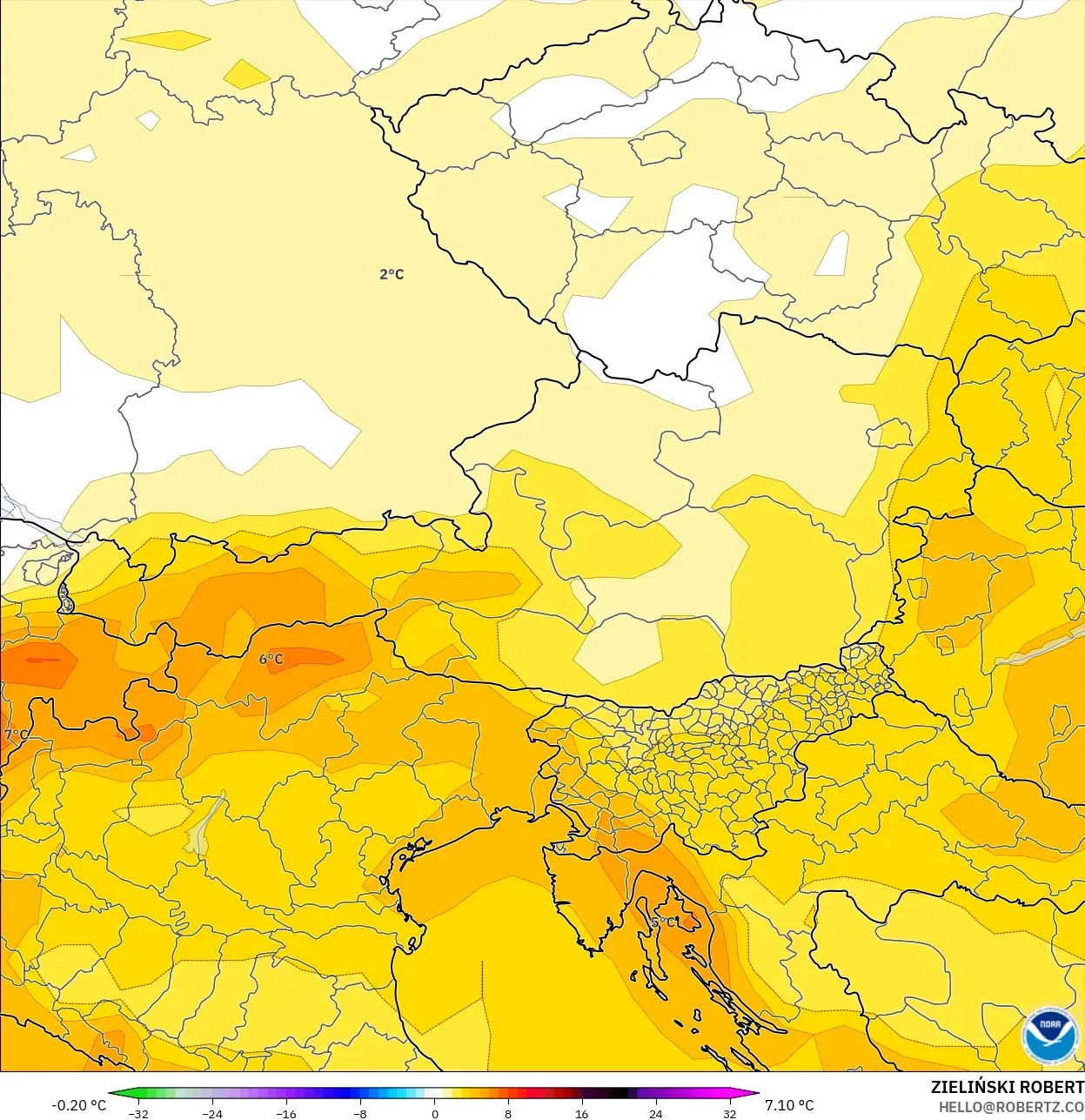 GFS نموذج - النمسا, انحراف درجة الحرارة 850 hPa