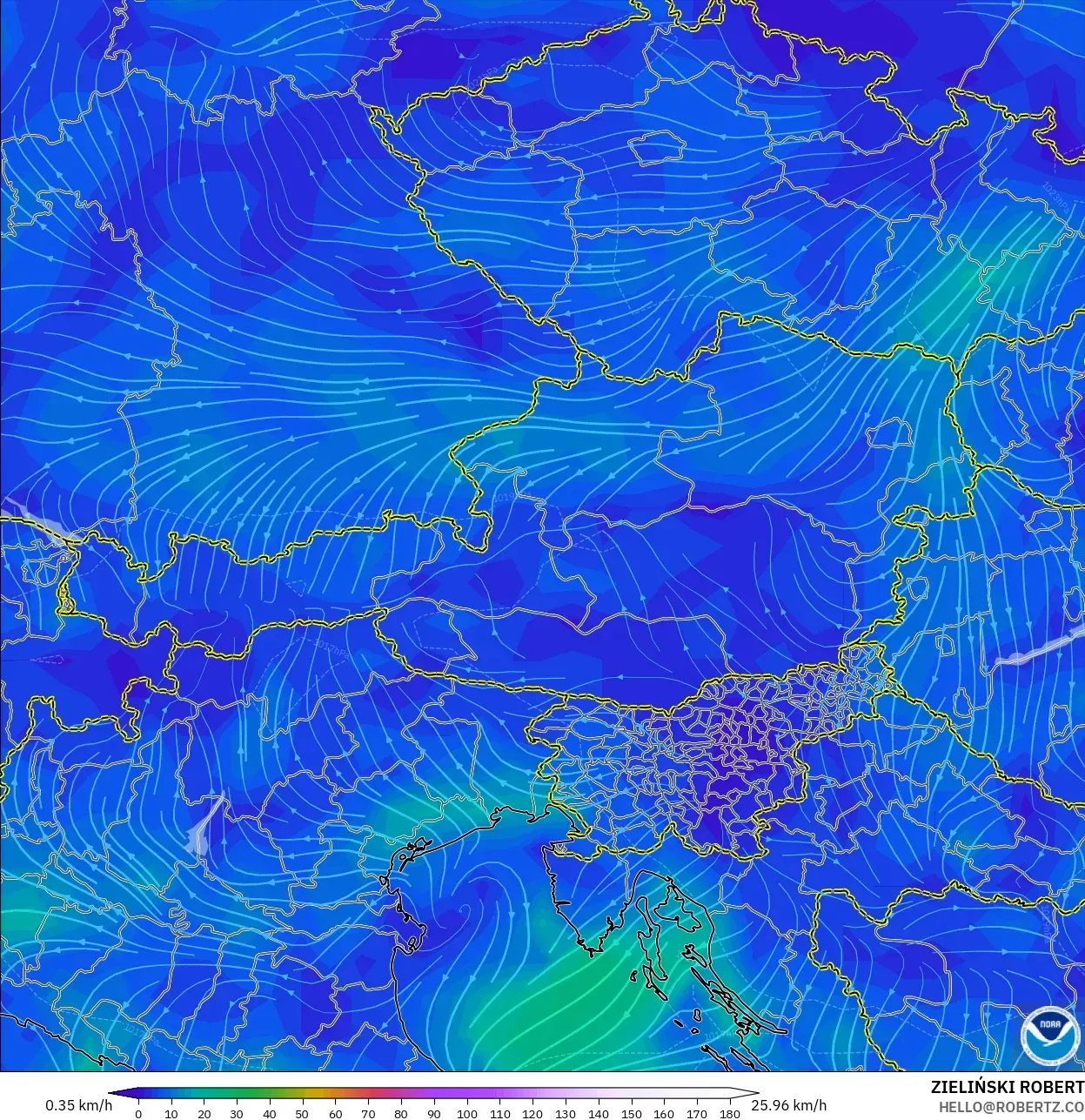 GFS نموذج - النمسا, رياح 10 م