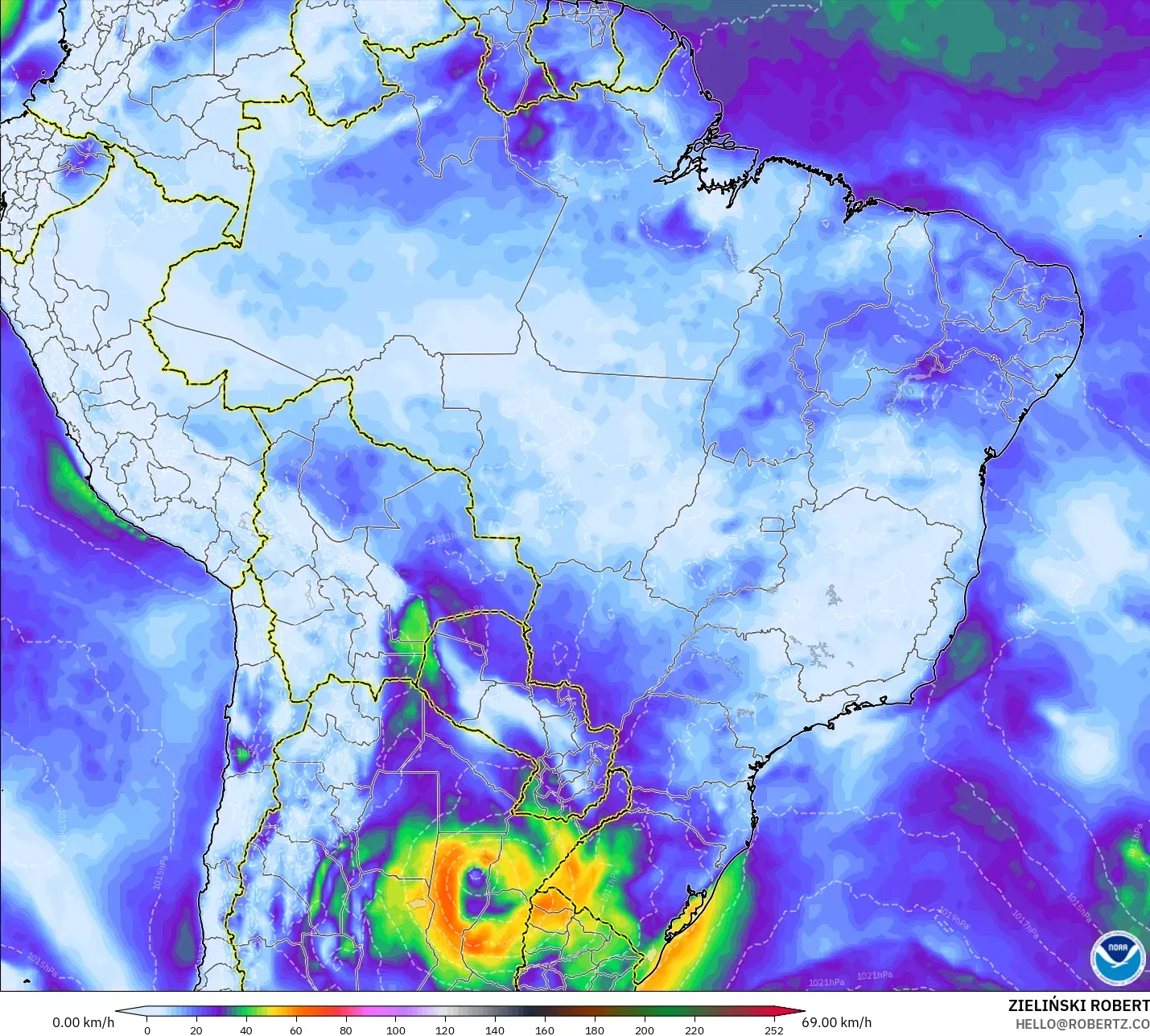GFS نموذج - البرازيل, هبات الرياح