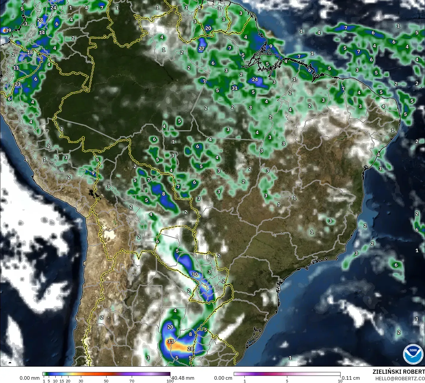 GFS نموذج - البرازيل, الهطول والغيوم والضغط