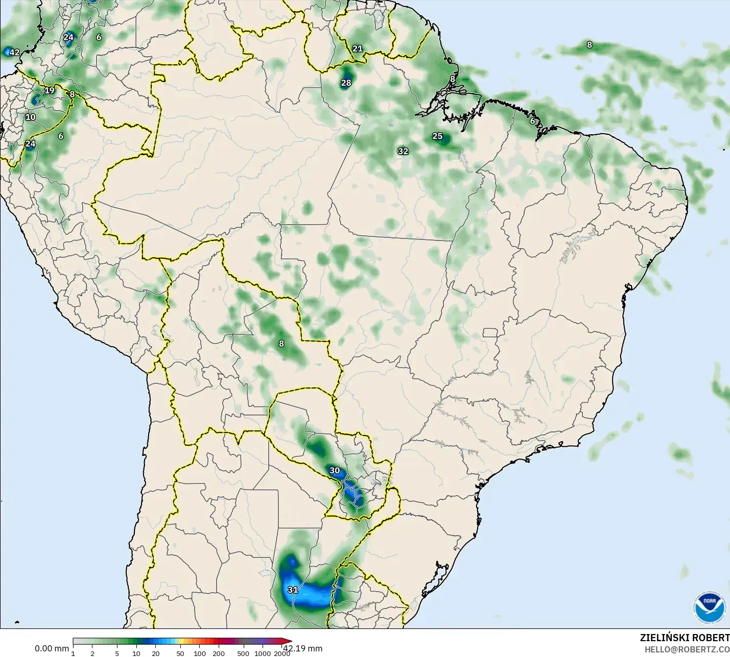 GFS نموذج - البرازيل, تراكم الهطول
