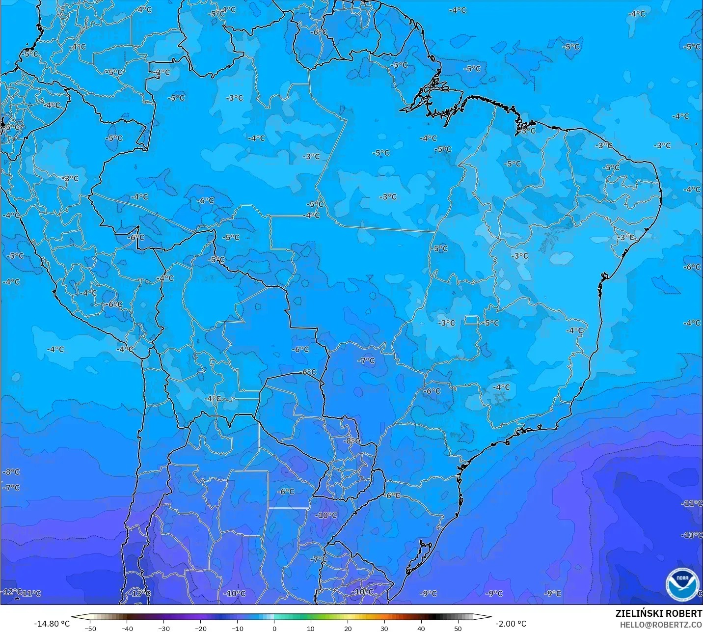 GFS نموذج - البرازيل, درجة الحرارة 500 hPa