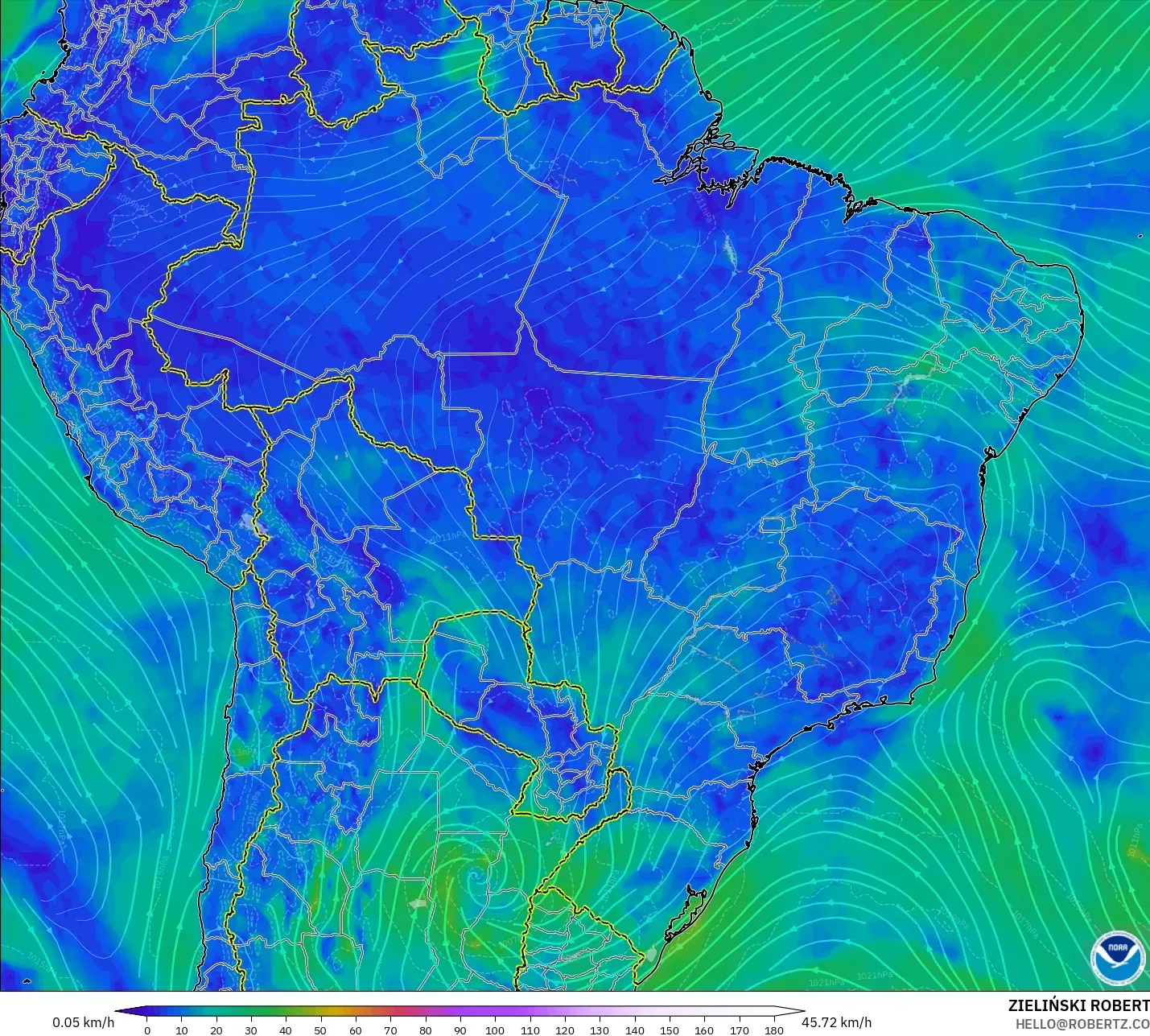GFS نموذج - البرازيل, رياح 10 م