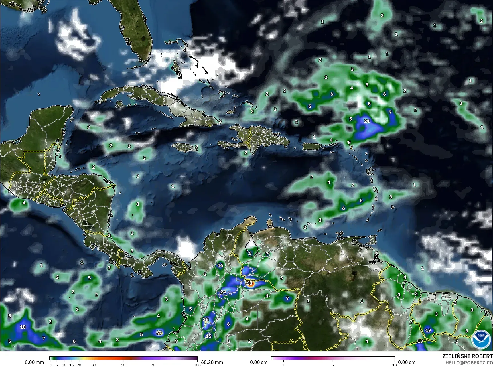 GFS نموذج - الكاريبي, الهطول والغيوم والضغط