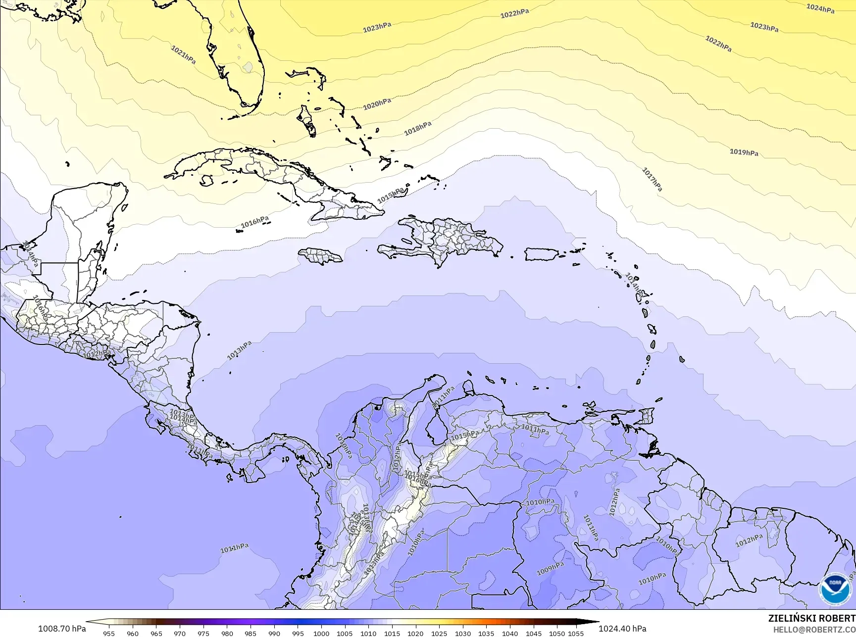 GFS نموذج - الكاريبي, الضغط