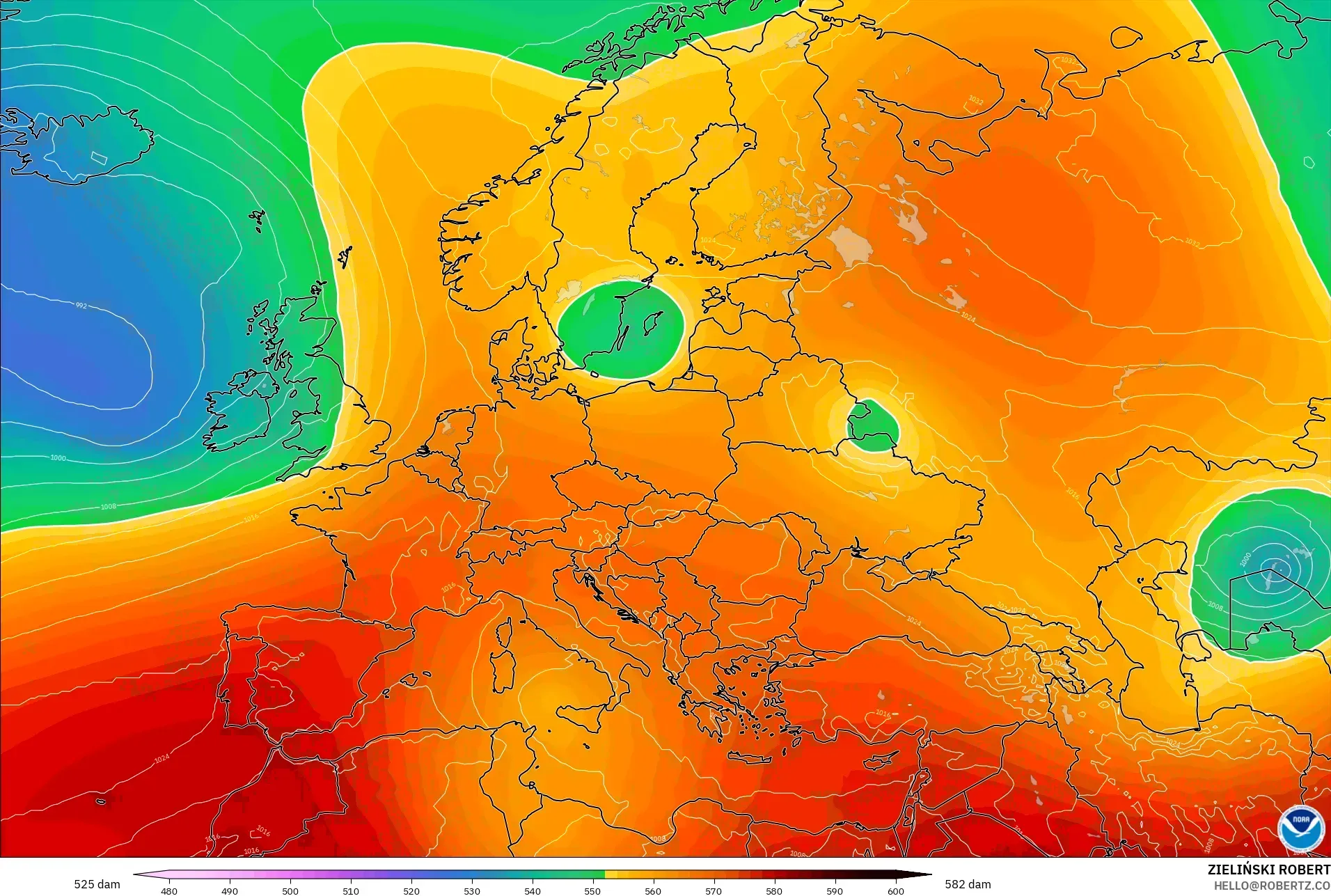 GFS نموذج - أوروبا, الارتفاع الجهدي عند 500 هكتوباسكال