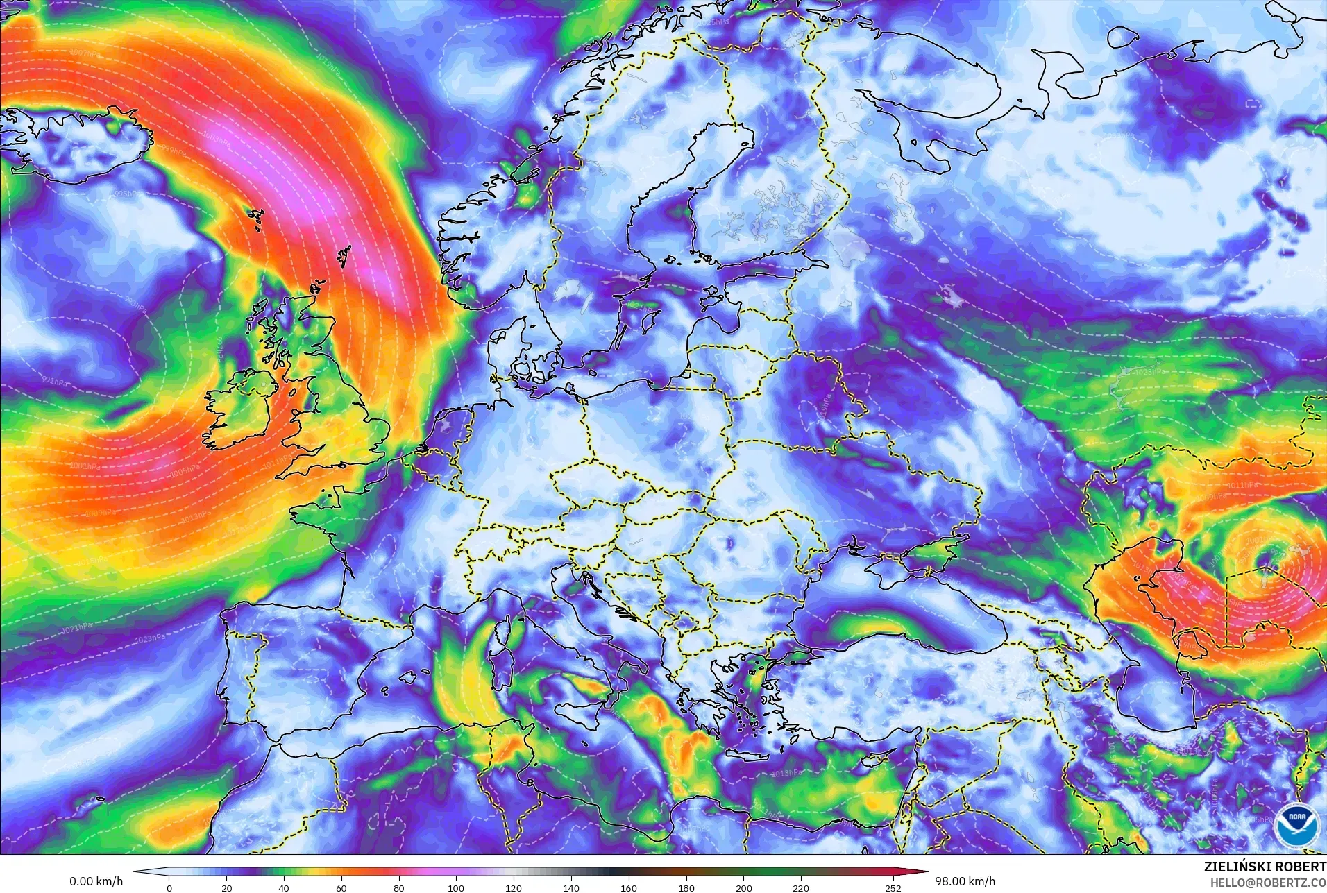 GFS نموذج - أوروبا, أقصى هبة