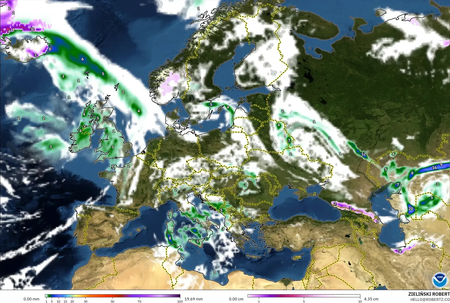 GFS نموذج - أوروبا, الهطول والغيوم والضغط