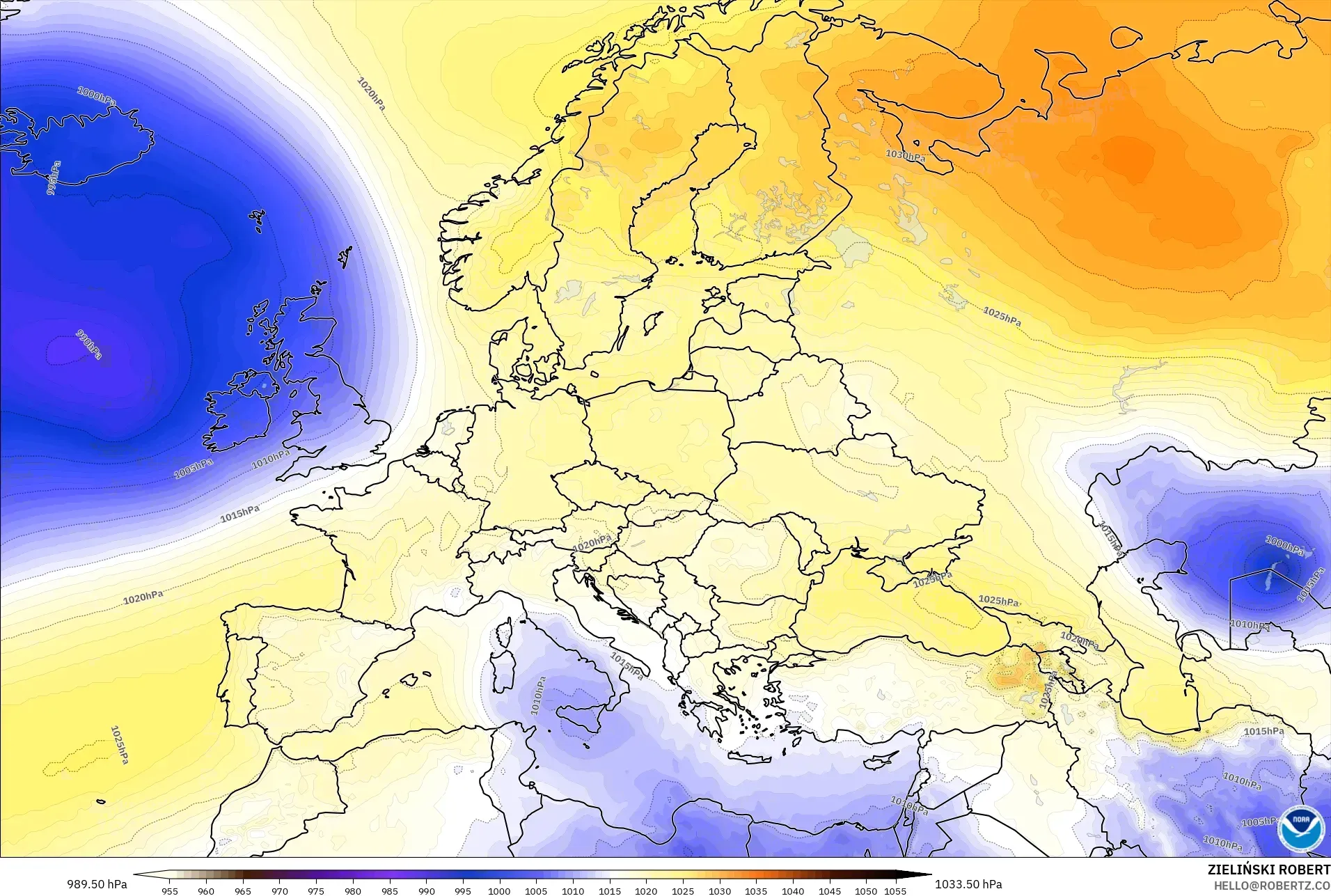 GFS نموذج - أوروبا, الضغط