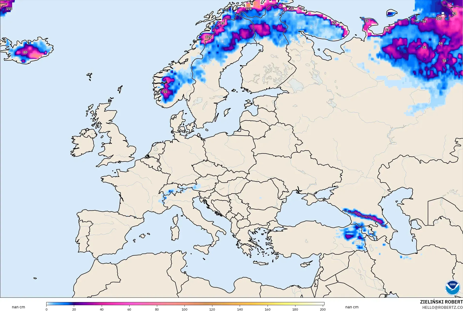 GFS نموذج - أوروبا, عمق الثلج