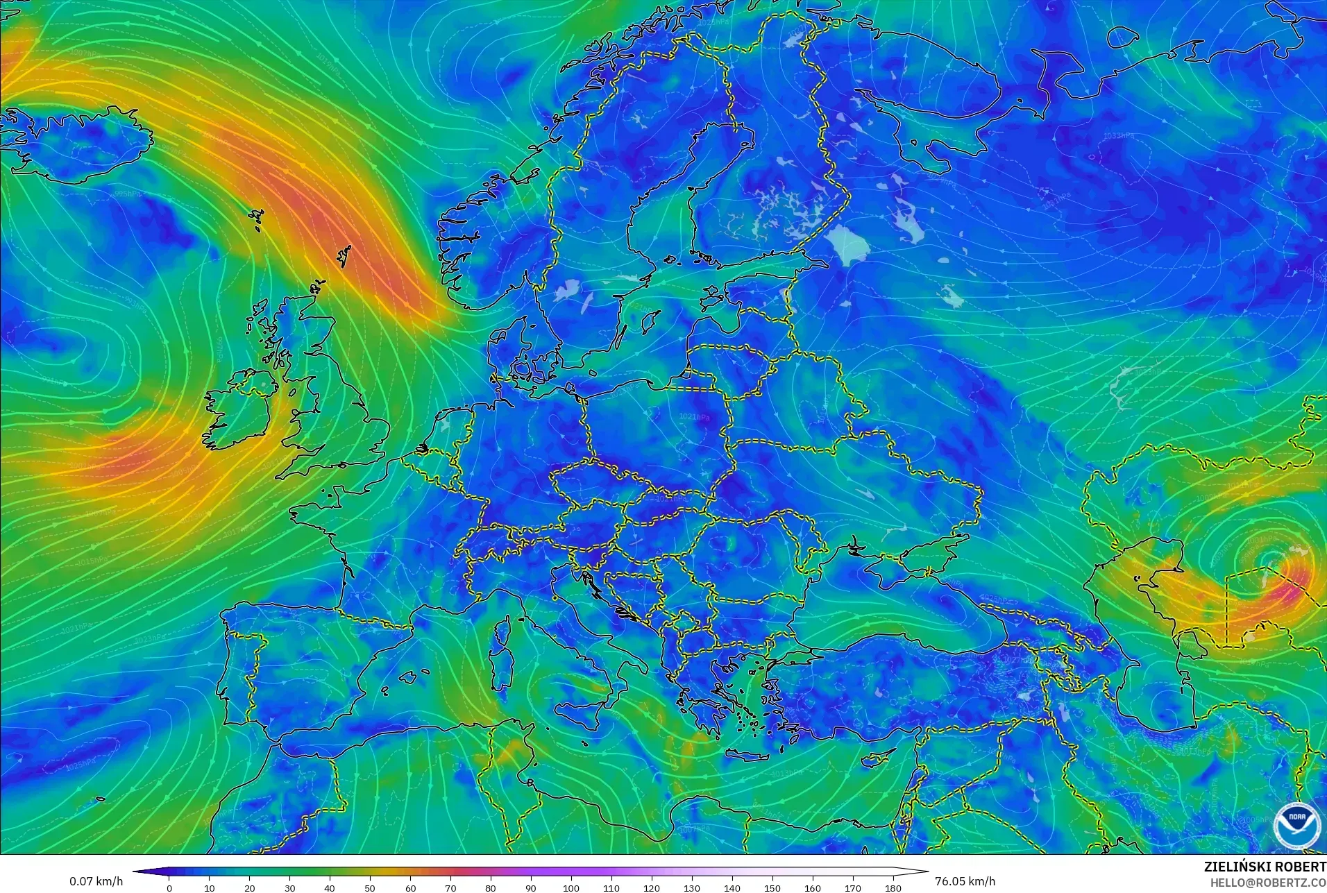 GFS نموذج - أوروبا, رياح 10 م