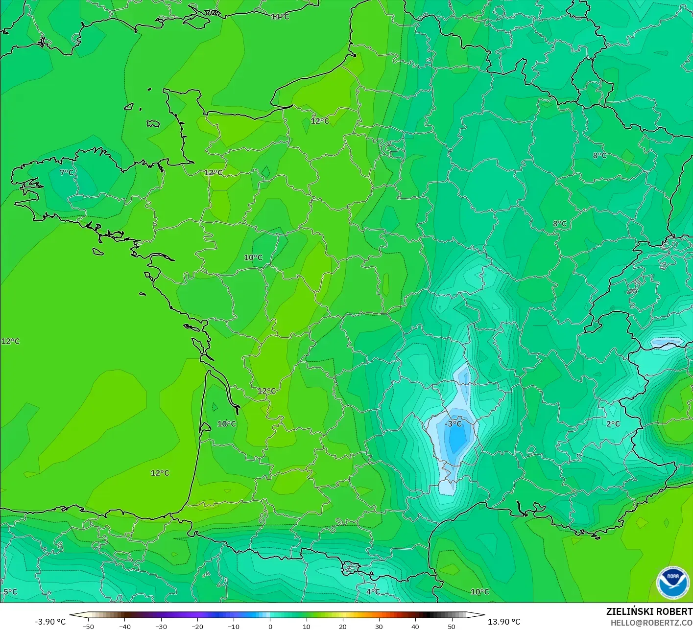 GFS نموذج - فرنسا, نقطة الندى 2 م