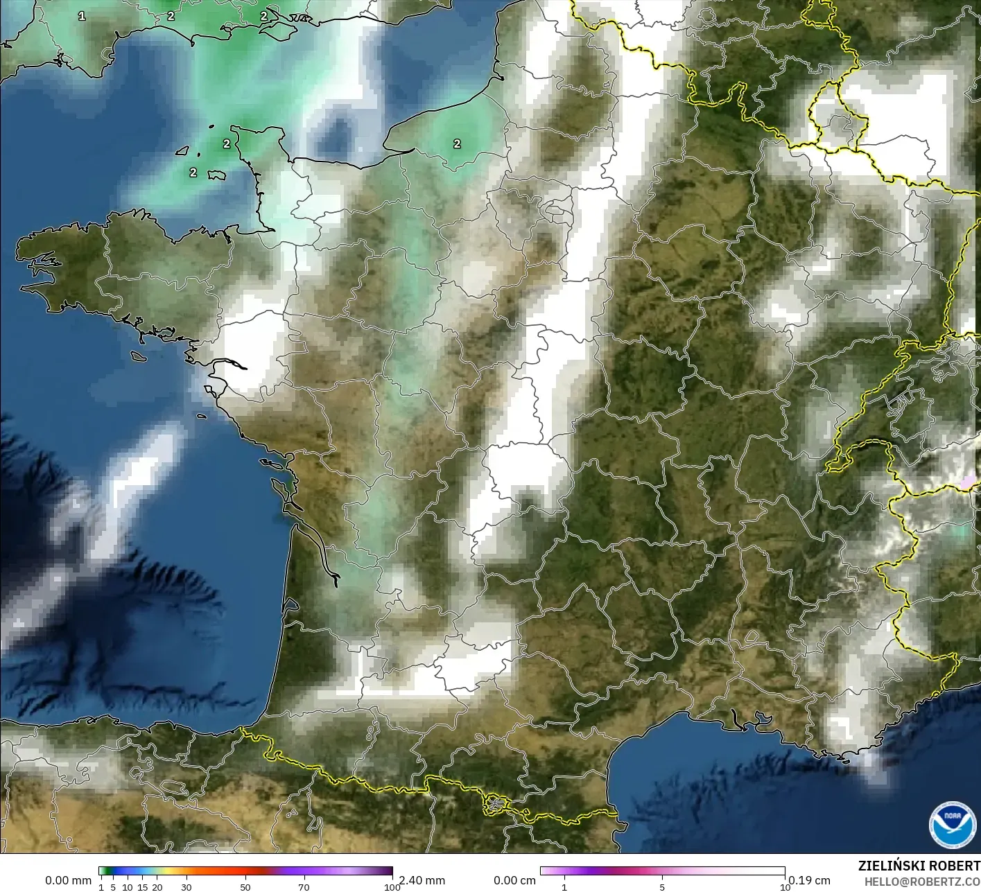 GFS نموذج - فرنسا, الهطول والغيوم والضغط