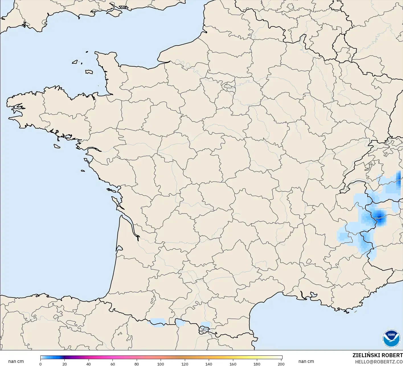 GFS نموذج - فرنسا, عمق الثلج