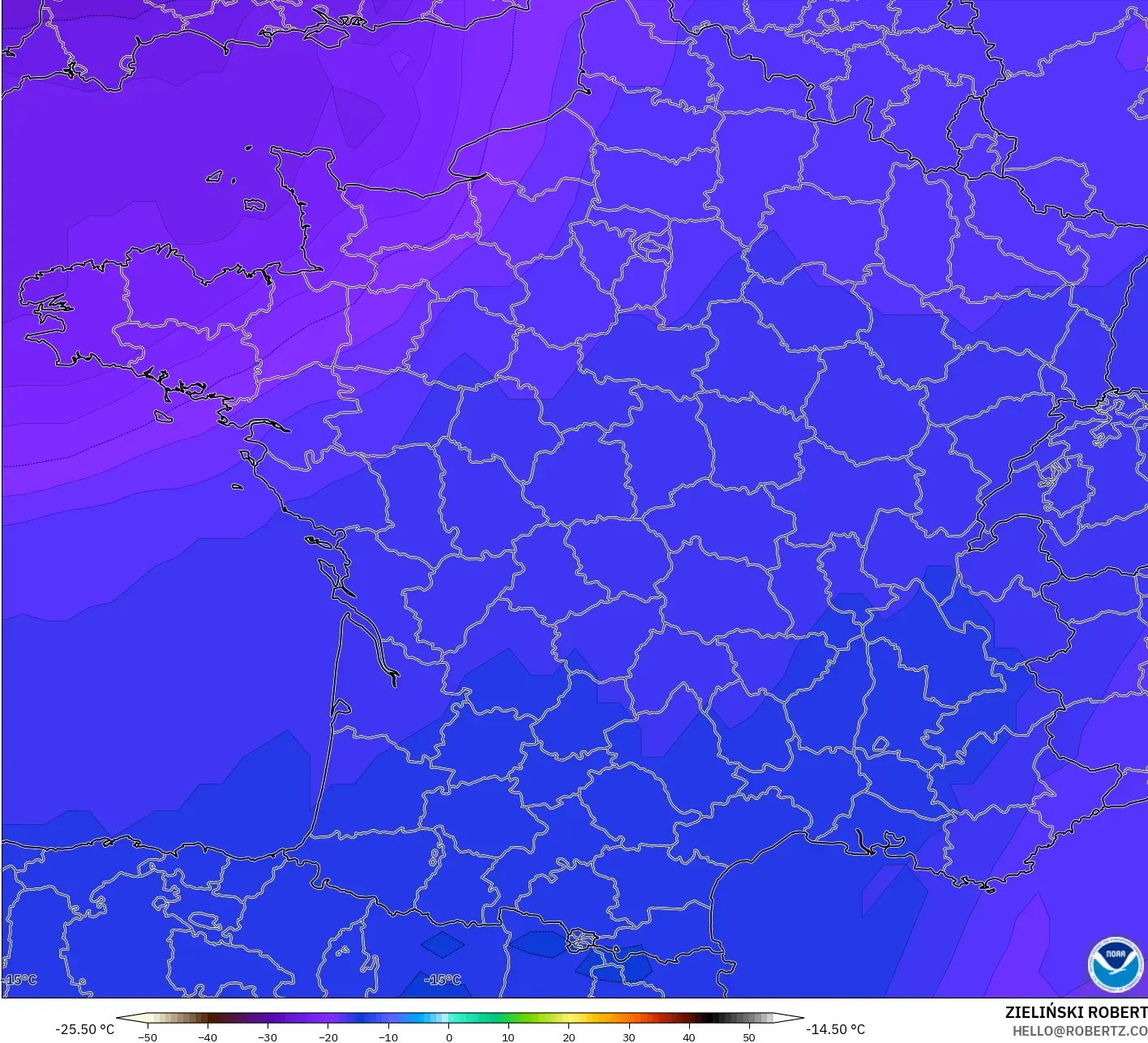 GFS نموذج - فرنسا, درجة الحرارة 500 hPa