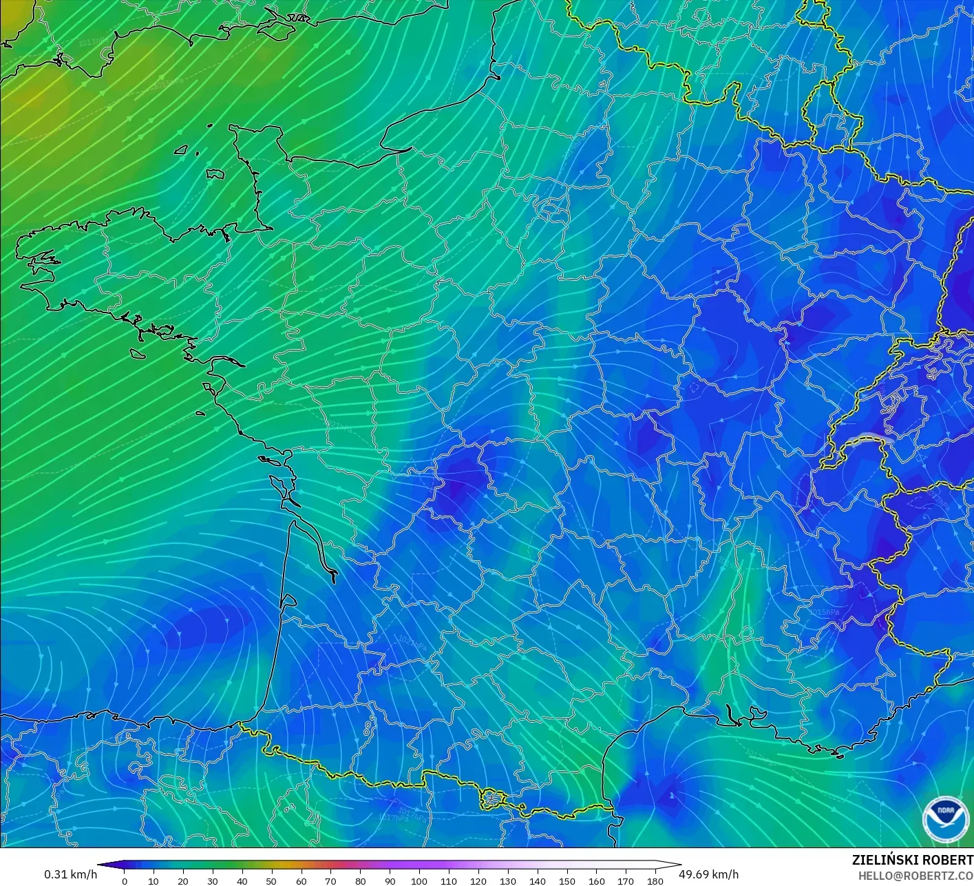 GFS نموذج - فرنسا, رياح 10 م
