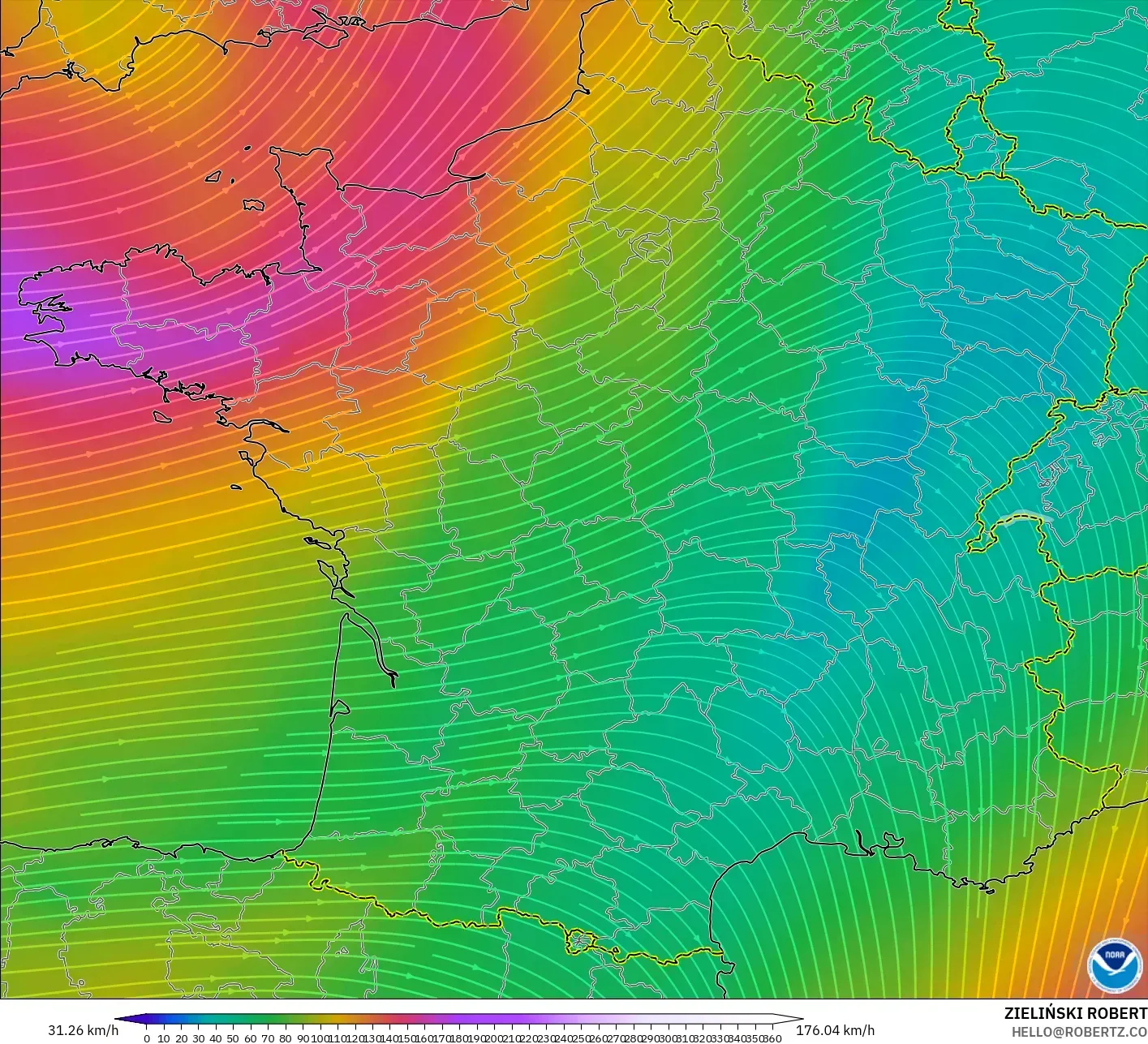 GFS نموذج - فرنسا, رياح 300 hPa (تيار نفاث)