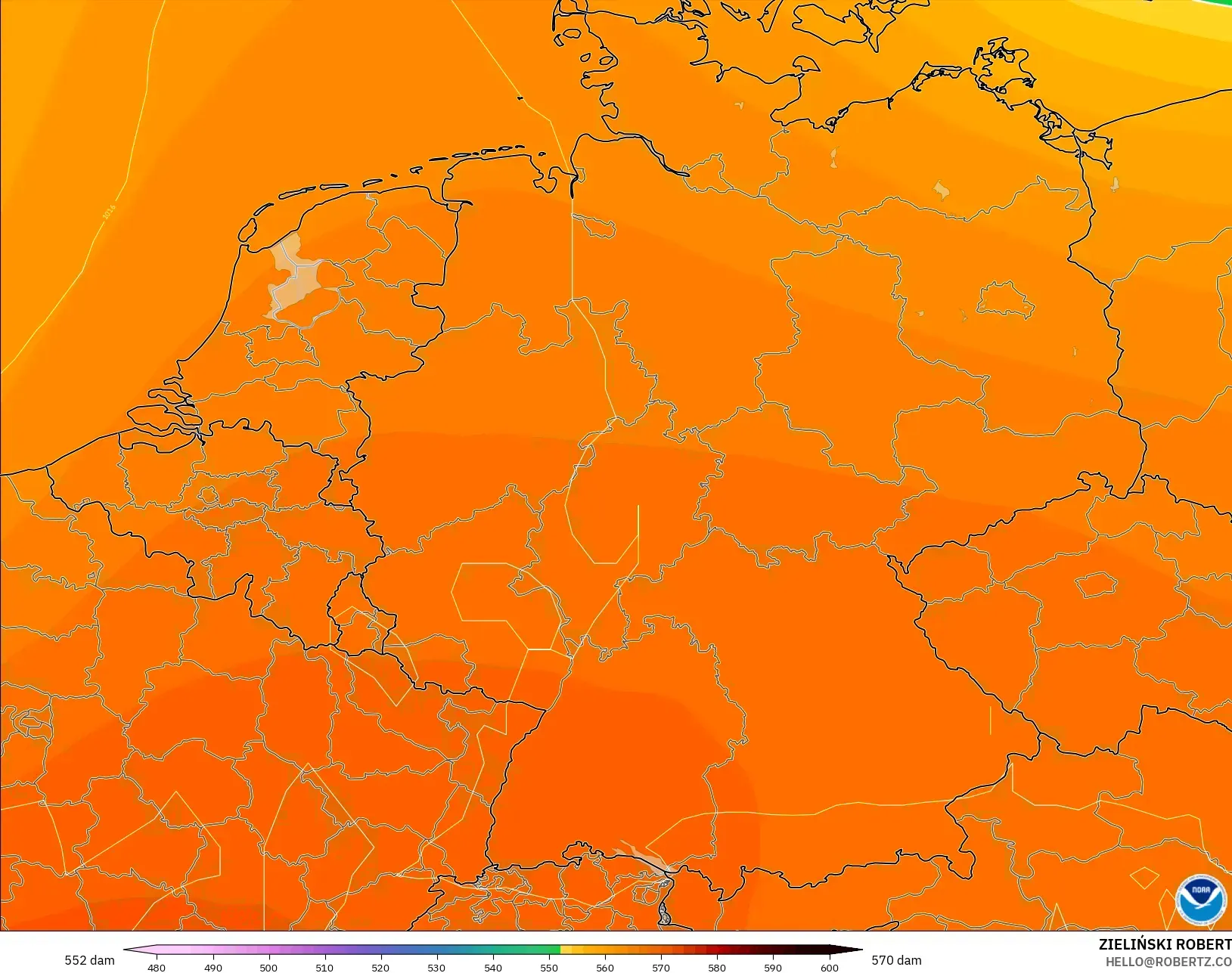 GFS model - Germany, Geopotential height at 500hPa