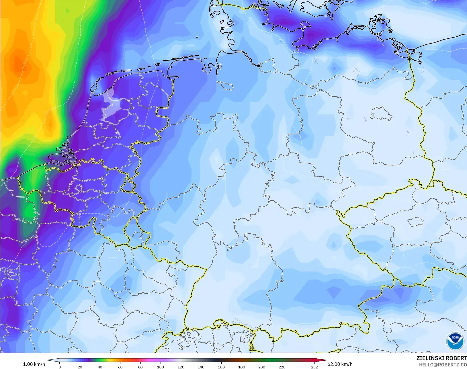 GFS نموذج - ألمانيا, أقصى هبة