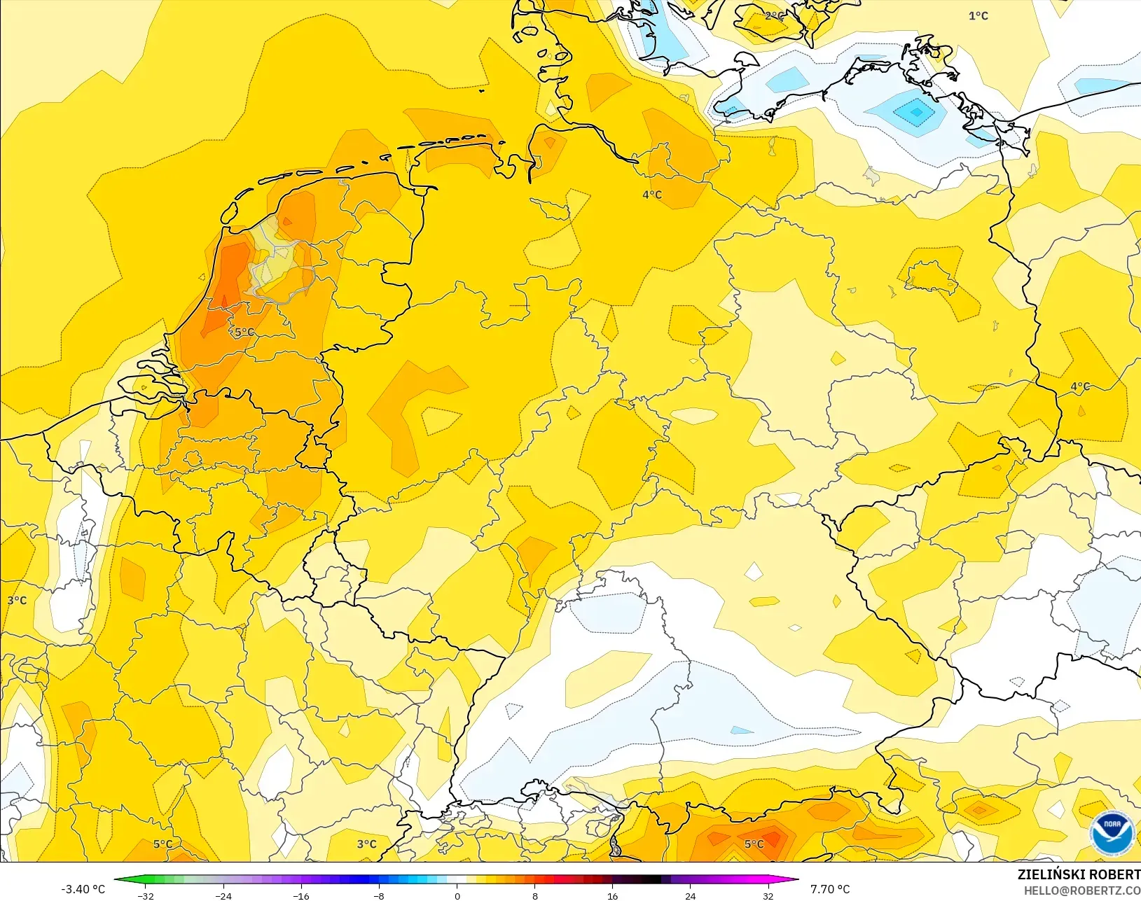 GFS نموذج - ألمانيا, انحراف درجة الحرارة 2 م