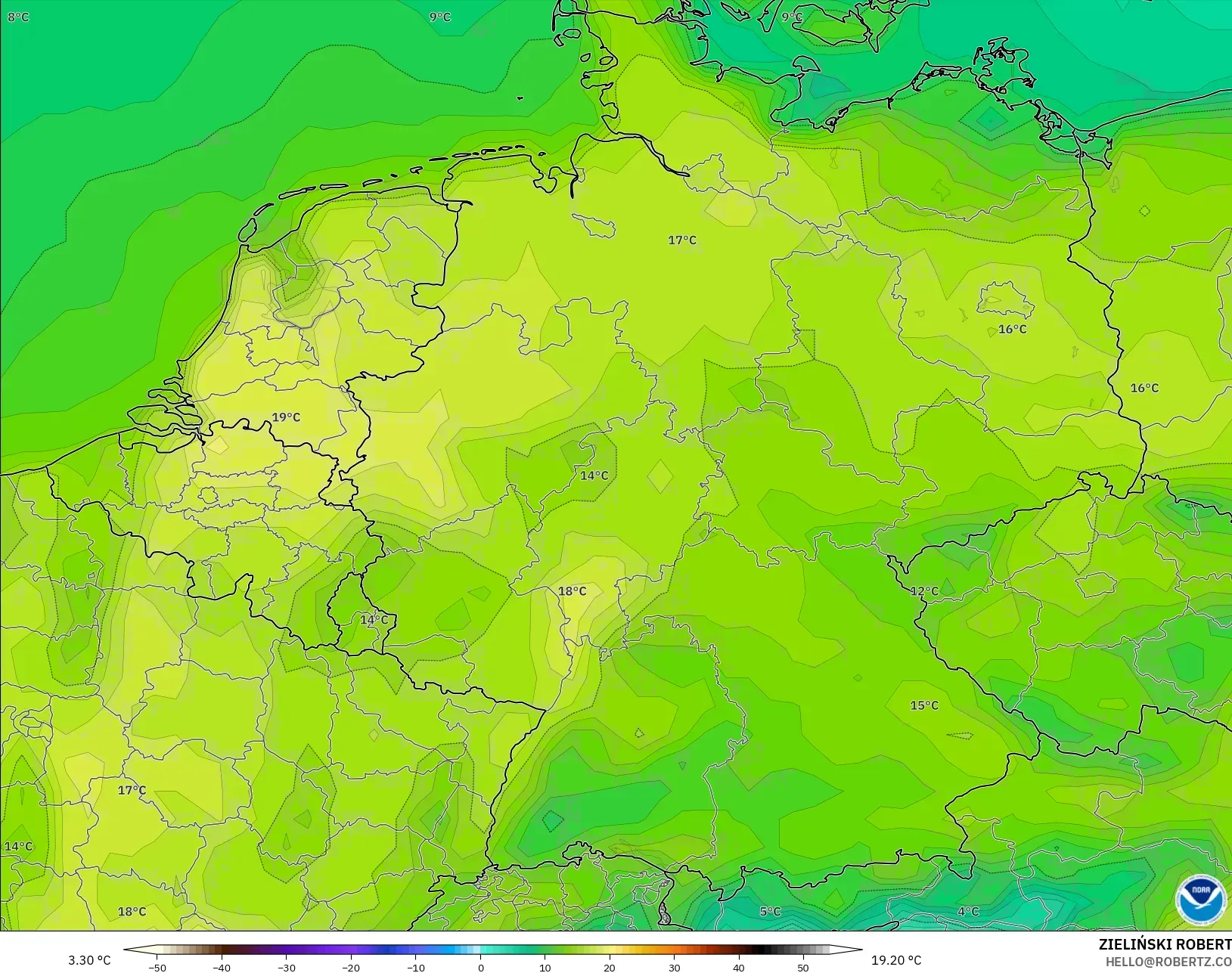 GFS نموذج - ألمانيا, درجة الحرارة على ارتفاع 2 م