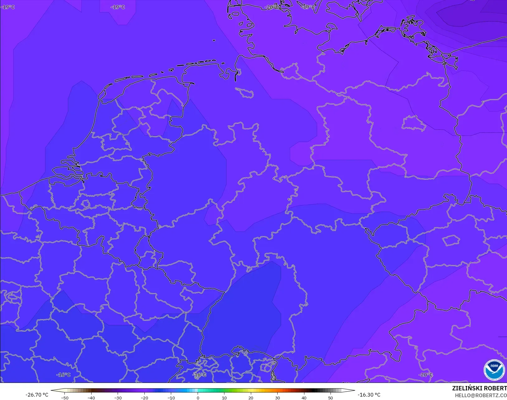 GFS نموذج - ألمانيا, درجة الحرارة 500 hPa