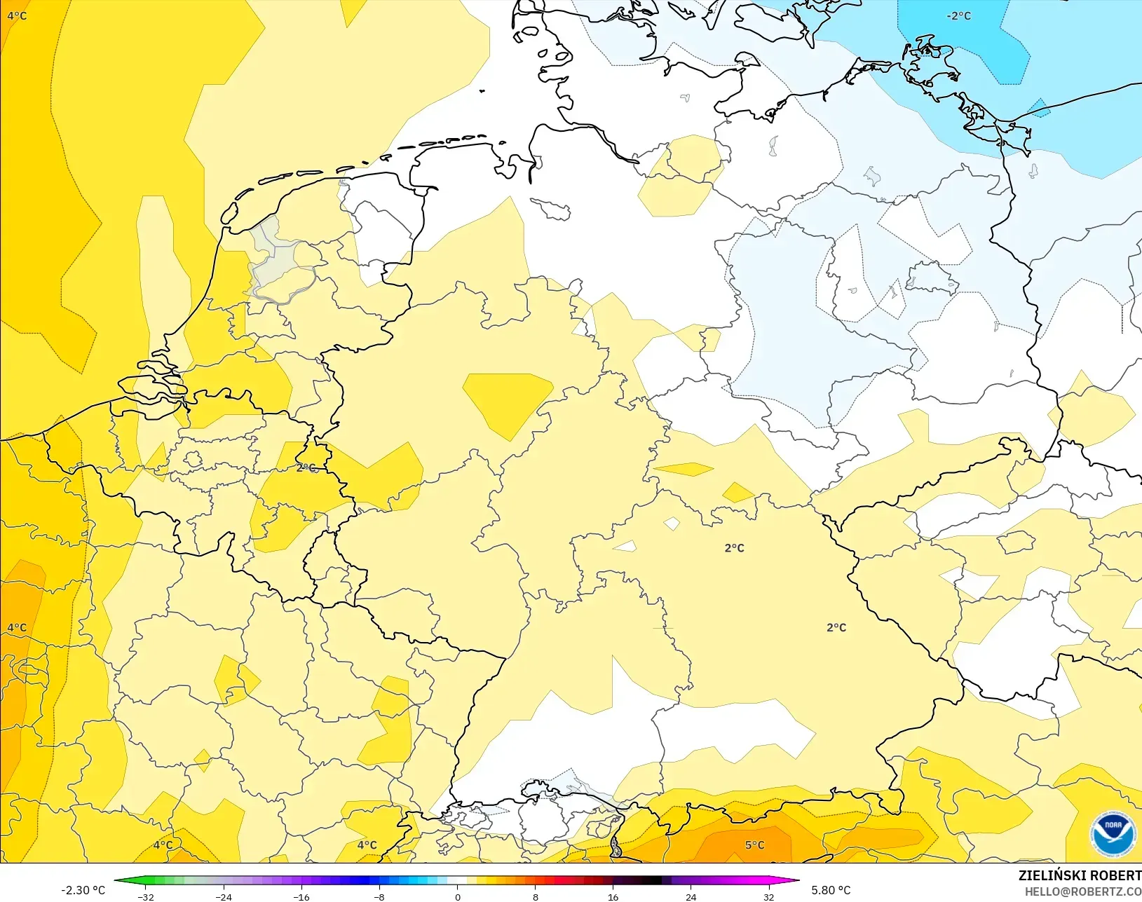 GFS نموذج - ألمانيا, انحراف درجة الحرارة 850 hPa