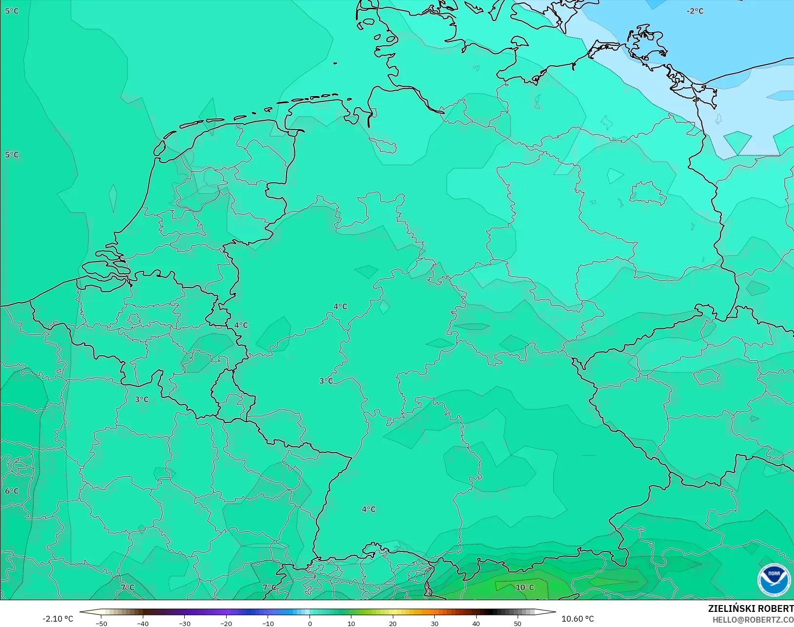 GFS نموذج - ألمانيا, درجة الحرارة 850 hPa