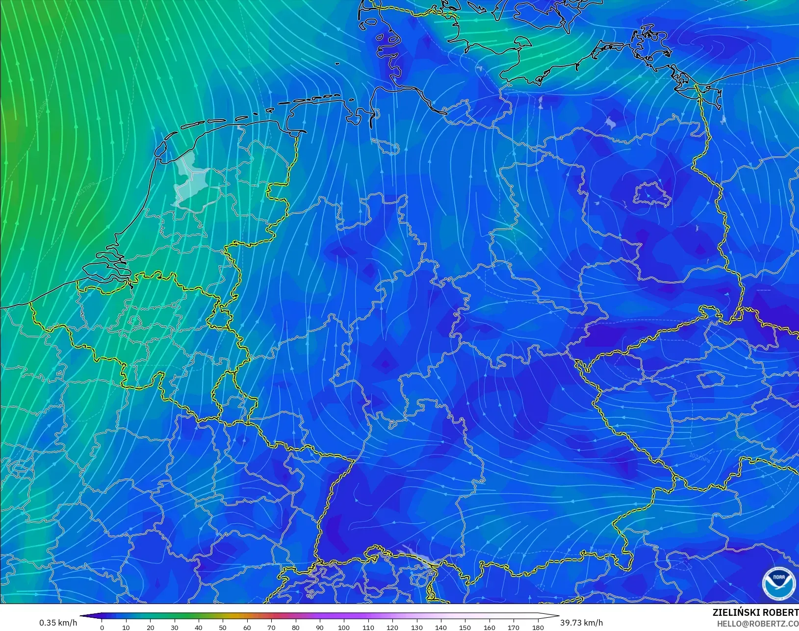 GFS نموذج - ألمانيا, رياح 10 م
