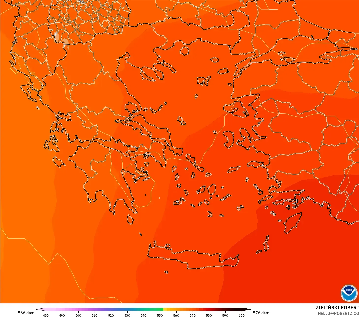 GFS نموذج - اليونان, الارتفاع الجهدي عند 500 هكتوباسكال