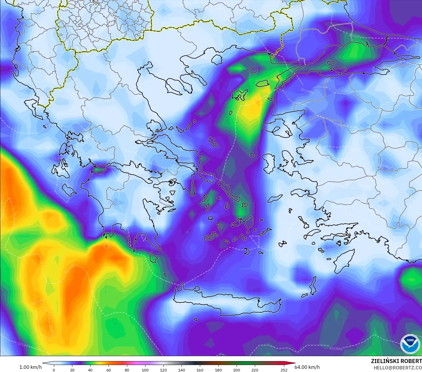 GFS نموذج - اليونان, أقصى هبة