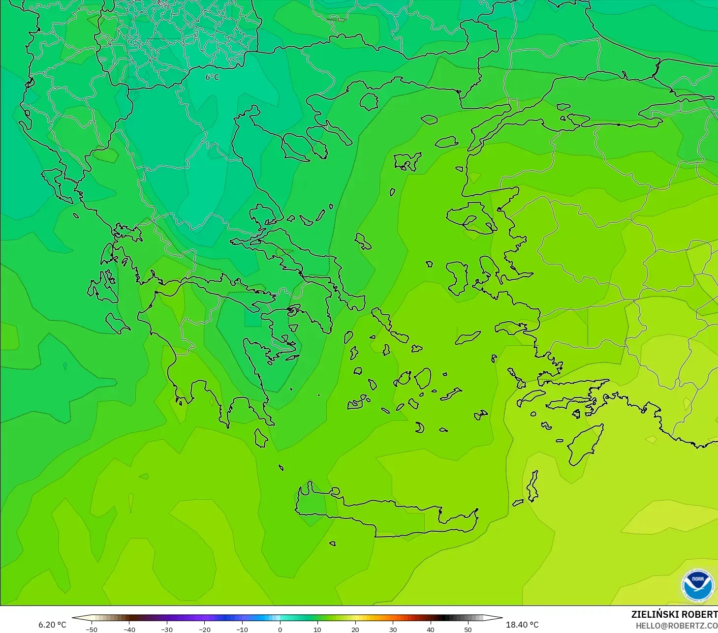 GFS نموذج - اليونان, درجة الحرارة 850 hPa