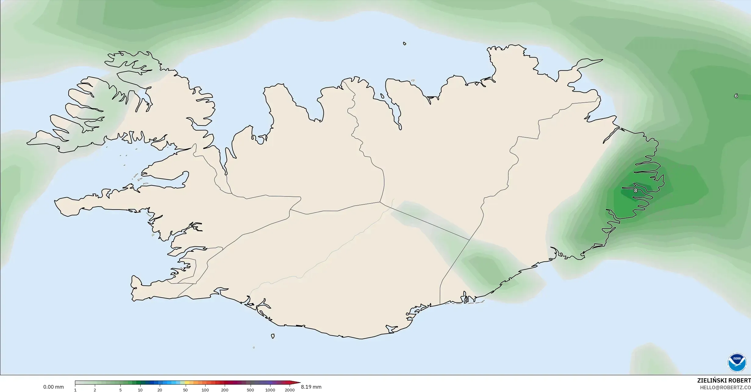 GFS نموذج - آيسلندا, تراكم الهطول